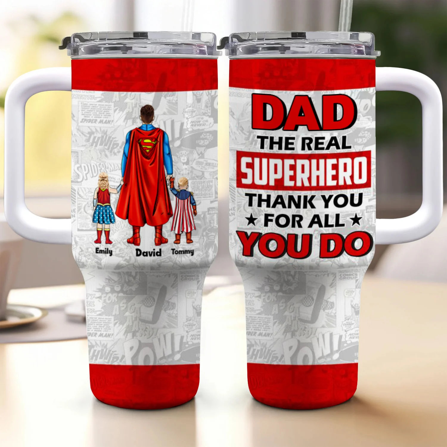 The Real Super Hero Thank You For All You Do - Gift For Father's Day, Dad, Husband - Personalized 40oz Tumbler Cup With Straw