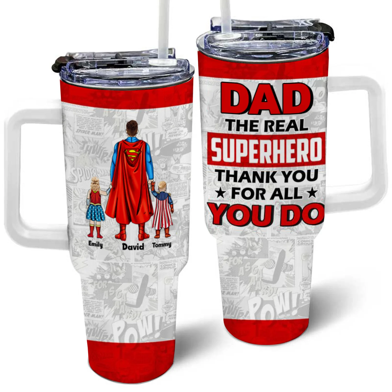 The Real Super Hero Thank You For All You Do - Gift For Father's Day, Dad, Husband - Personalized 40oz Tumbler Cup With Straw - Image 3