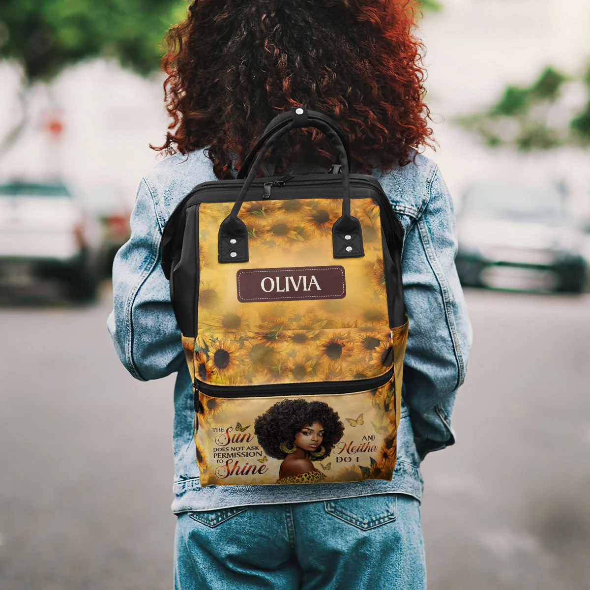 The Sun Doesn’t Ask To Shine - Floral Personalized Duckbilled Backpack - Empowerment Gift For Black Women | HH01 - Image 3