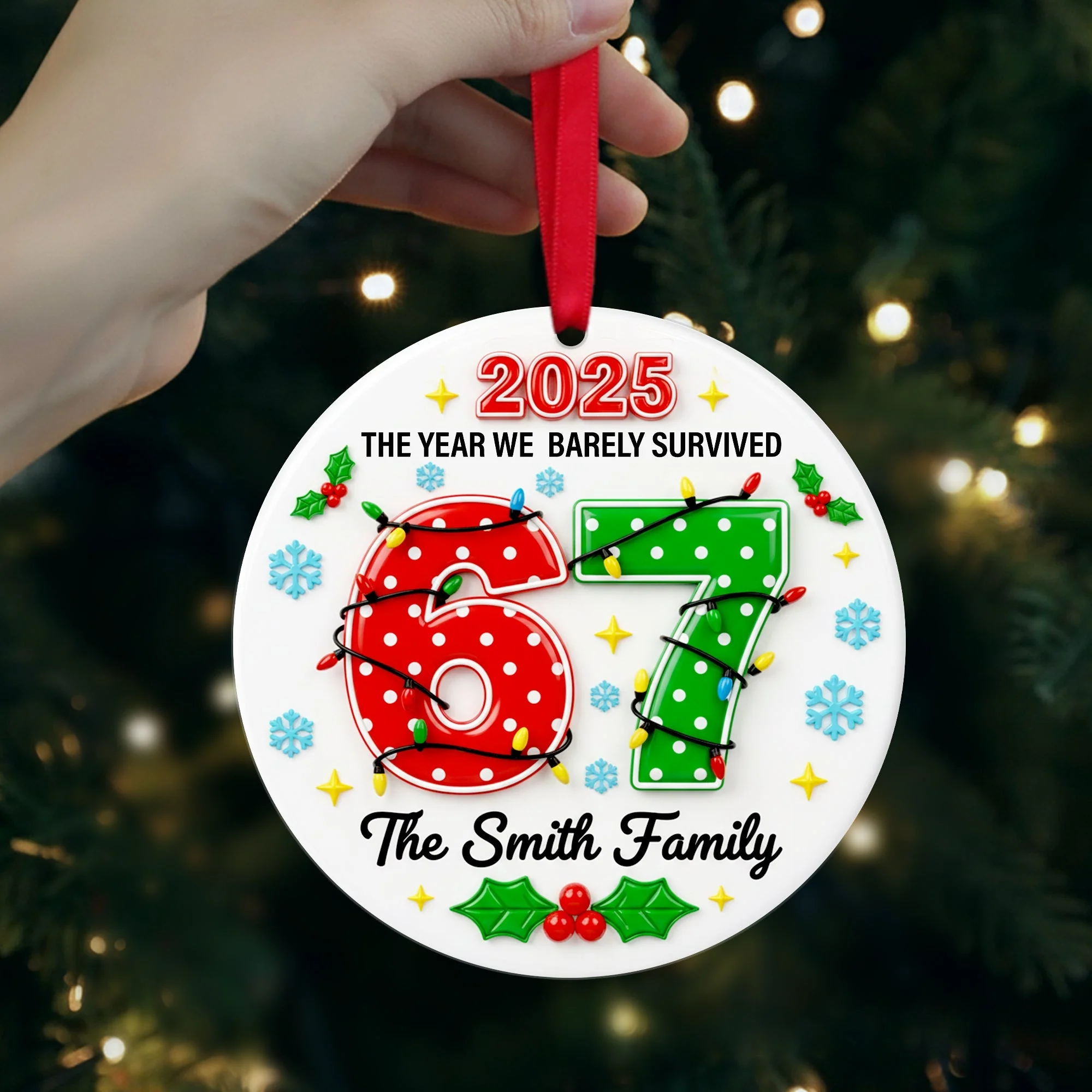 The Year We Barely Survived - Personalized Round Ceramic Ornament - Christmas Gift For Family NL122