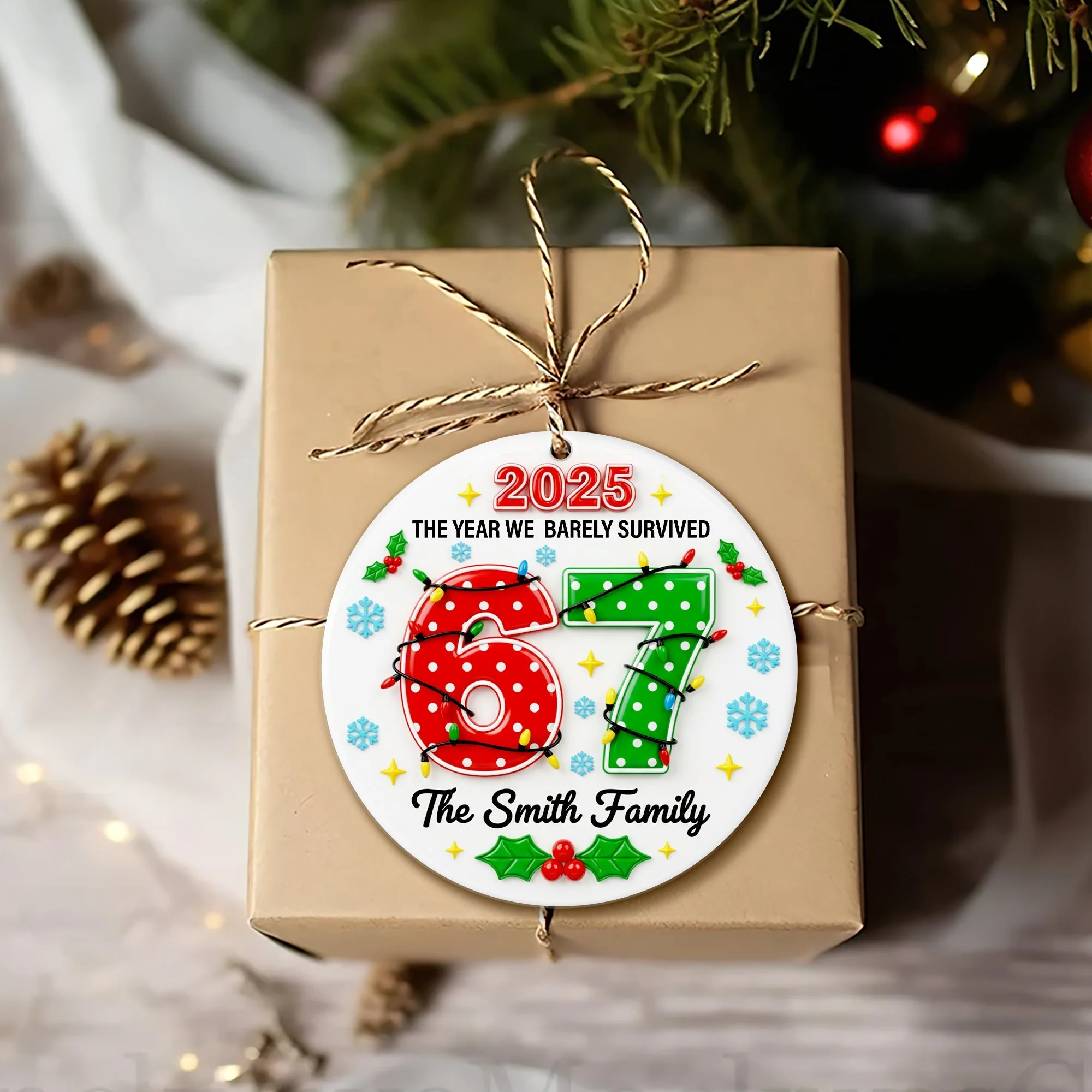 The Year We Barely Survived - Personalized Round Ceramic Ornament - Christmas Gift For Family NL122 - Image 3
