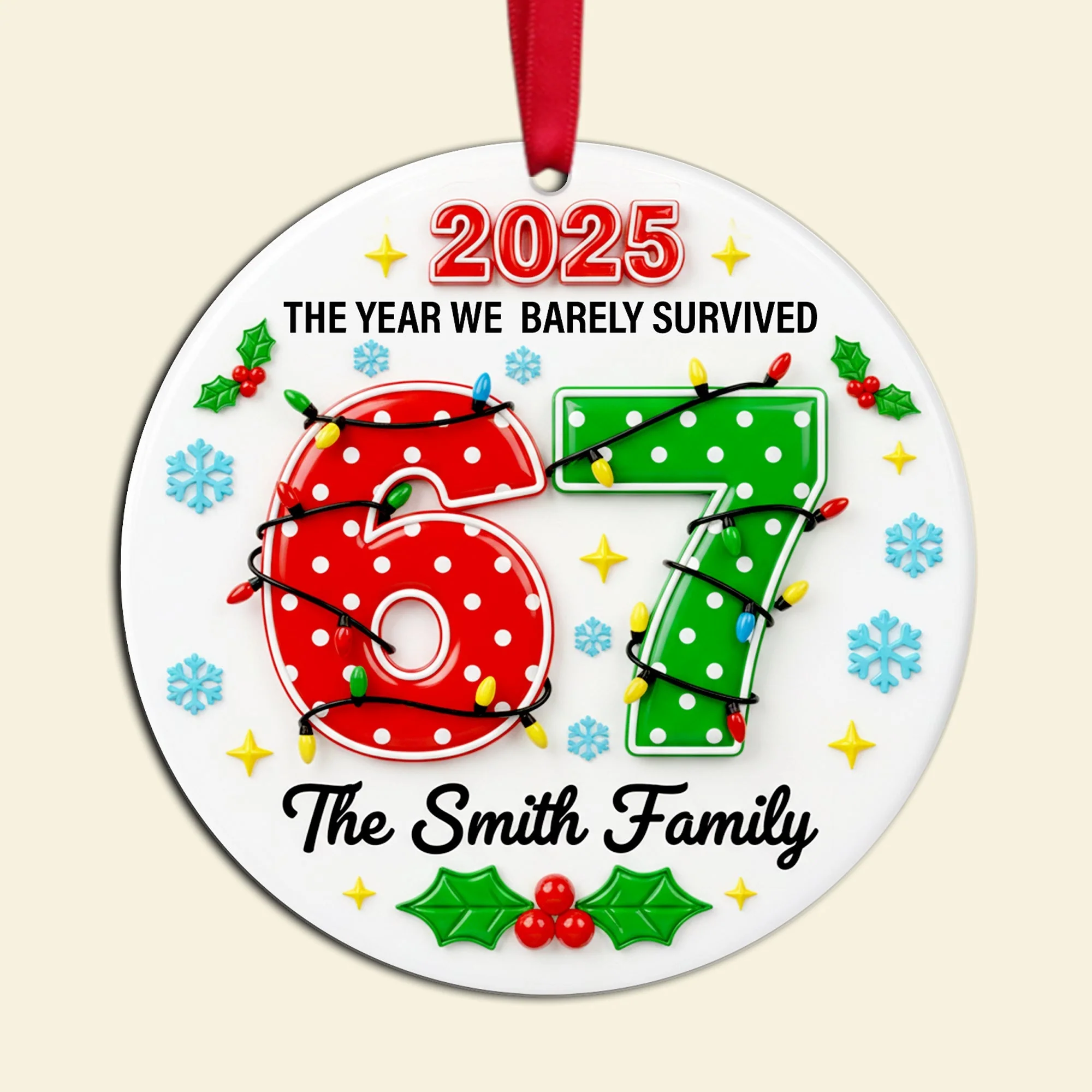The Year We Barely Survived - Personalized Round Ceramic Ornament - Christmas Gift For Family NL122 - Image 4