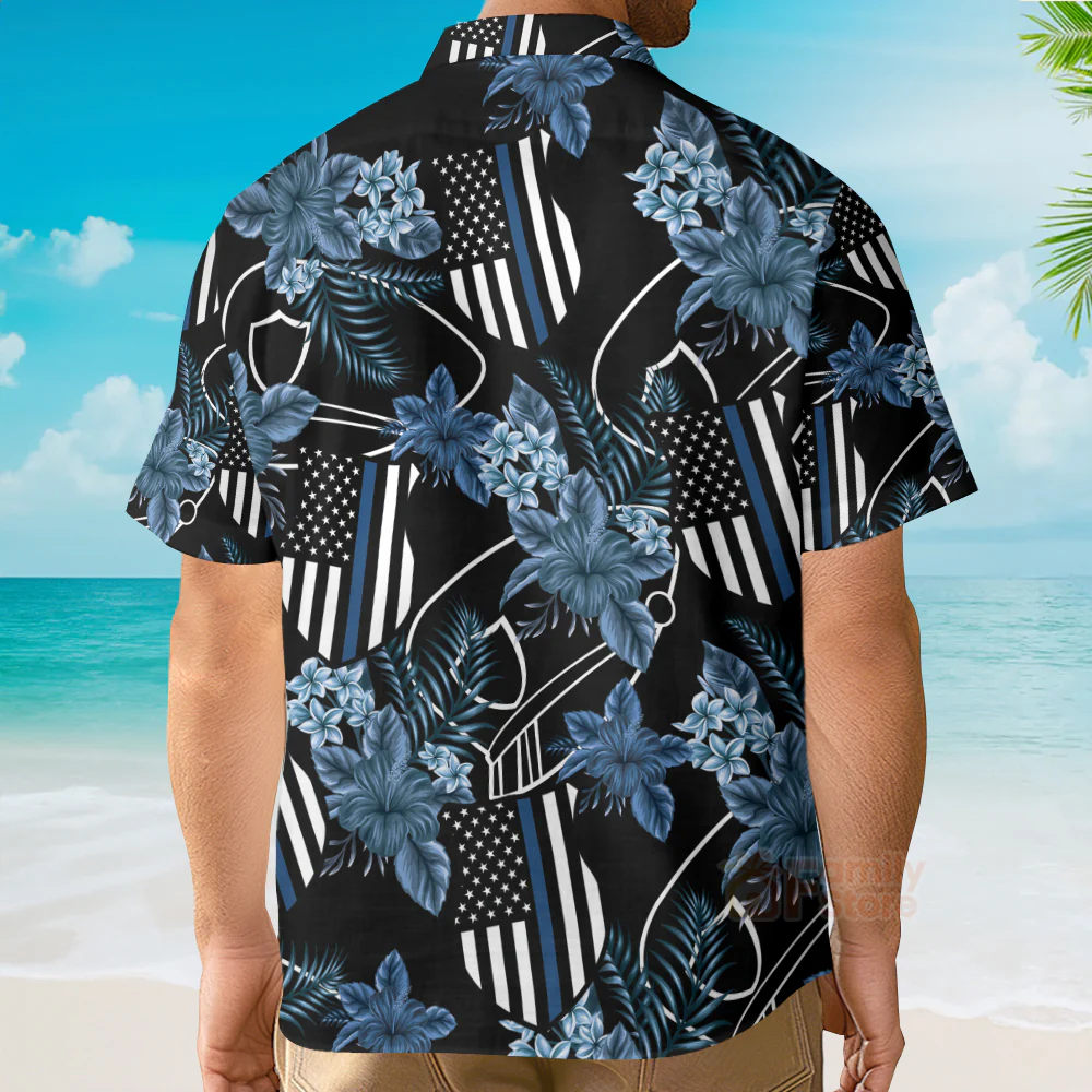 Thin Blue Line Hawaii Shirt Police Seamless Pattern Hawaiian Shirt - Image 4