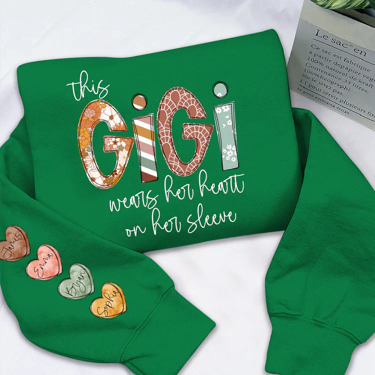 This Gigi Wears Her Heart On Her Sleeve - Personalized Sweatshirt With Design On Sleeve -  Meaningful Gifts For Grandma, Mom, Wife | Custom Sleeve NH96 - Image 22