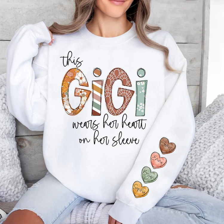 This Gigi Wears Her Heart On Her Sleeve - Personalized Sweatshirt With Design On Sleeve -  Meaningful Gifts For Grandma, Mom, Wife | Custom Sleeve NH96 - Image 24