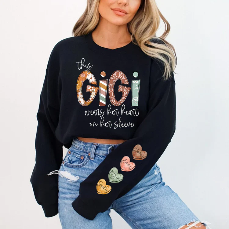 This Gigi Wears Her Heart On Her Sleeve - Personalized Sweatshirt With Design On Sleeve -  Meaningful Gifts For Grandma, Mom, Wife | Custom Sleeve NH96 - Image 4