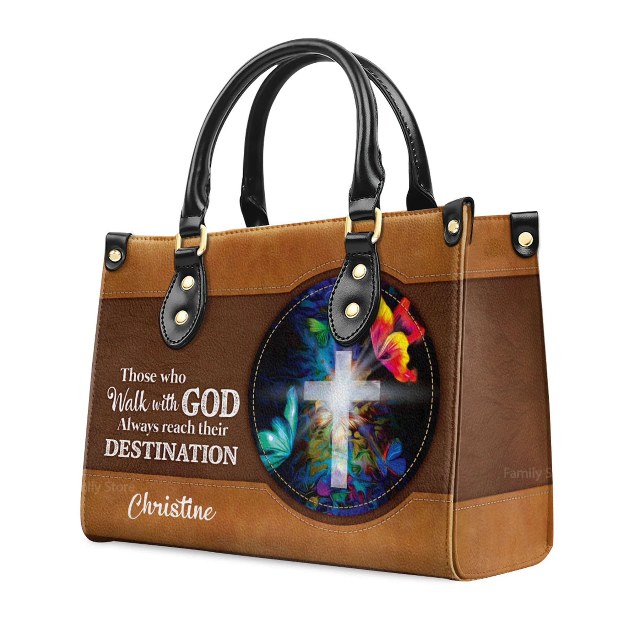 Those Who Walk With God Always Reach Their Destination - Thoughtful Gift For Christians - Personalized Leather Handbag With Handle - AT4081441 - Image 3