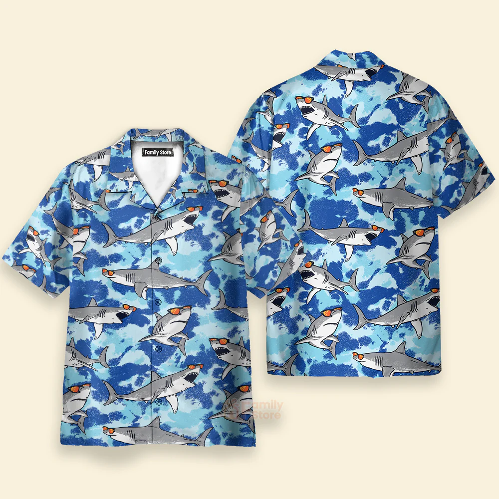 Tie Dye Sharks Wearing Sunglasses Hawaiian Shirt - Image 2