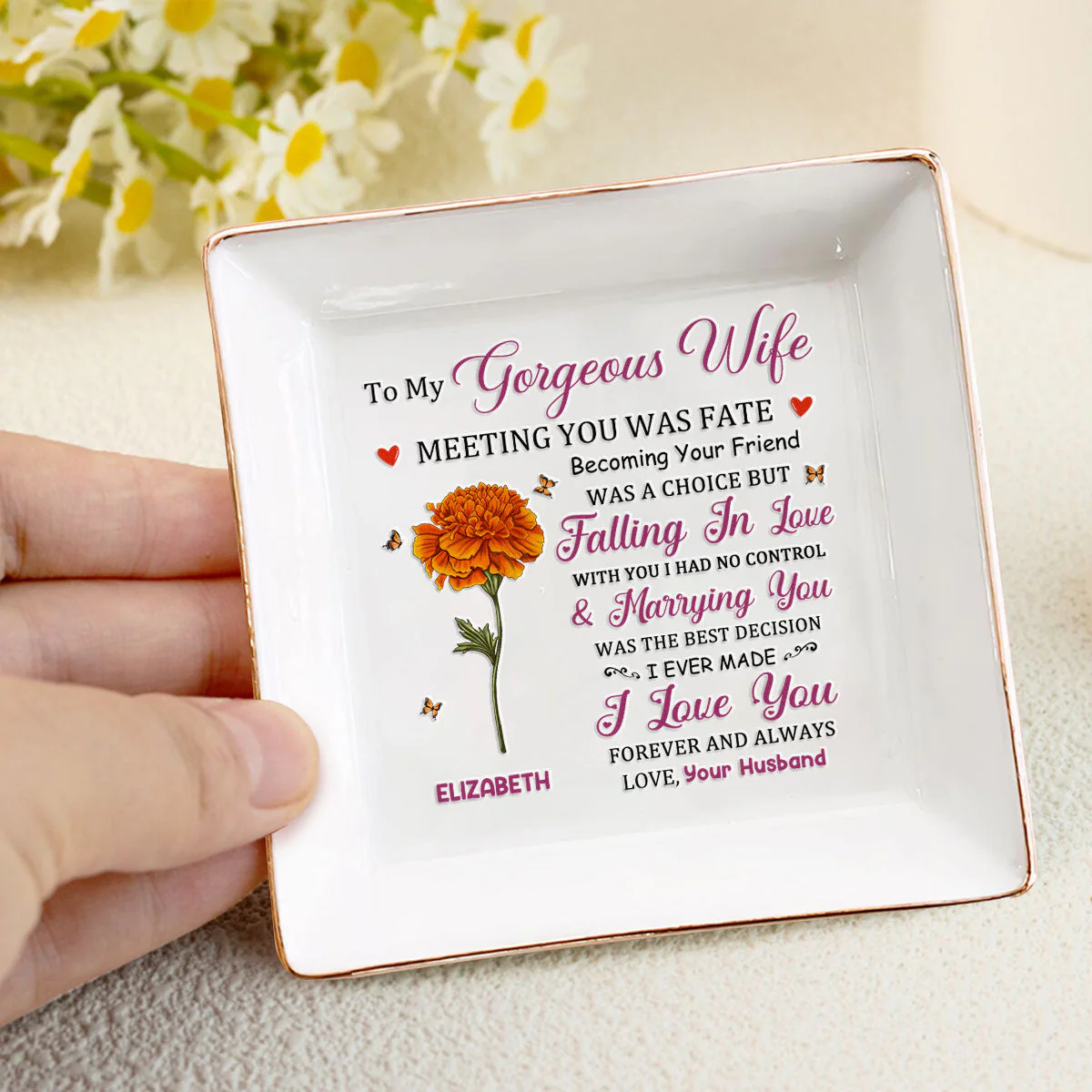 To My Gorgeous Wife - Personalized Jewelry Dish - Gift For Wife, Anniversary, Engagement, Wedding, Marriage Gift - NA94 - Image 4