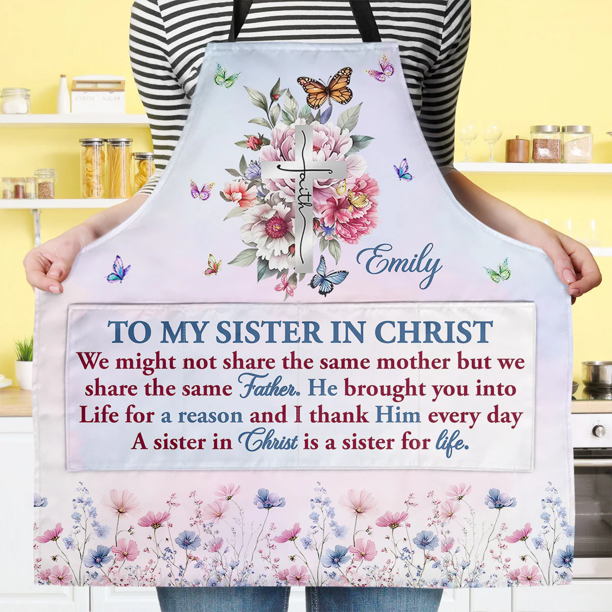 To My Sister In Christ - Personalized Apron With Pocket - Gift For Sister - Image 3