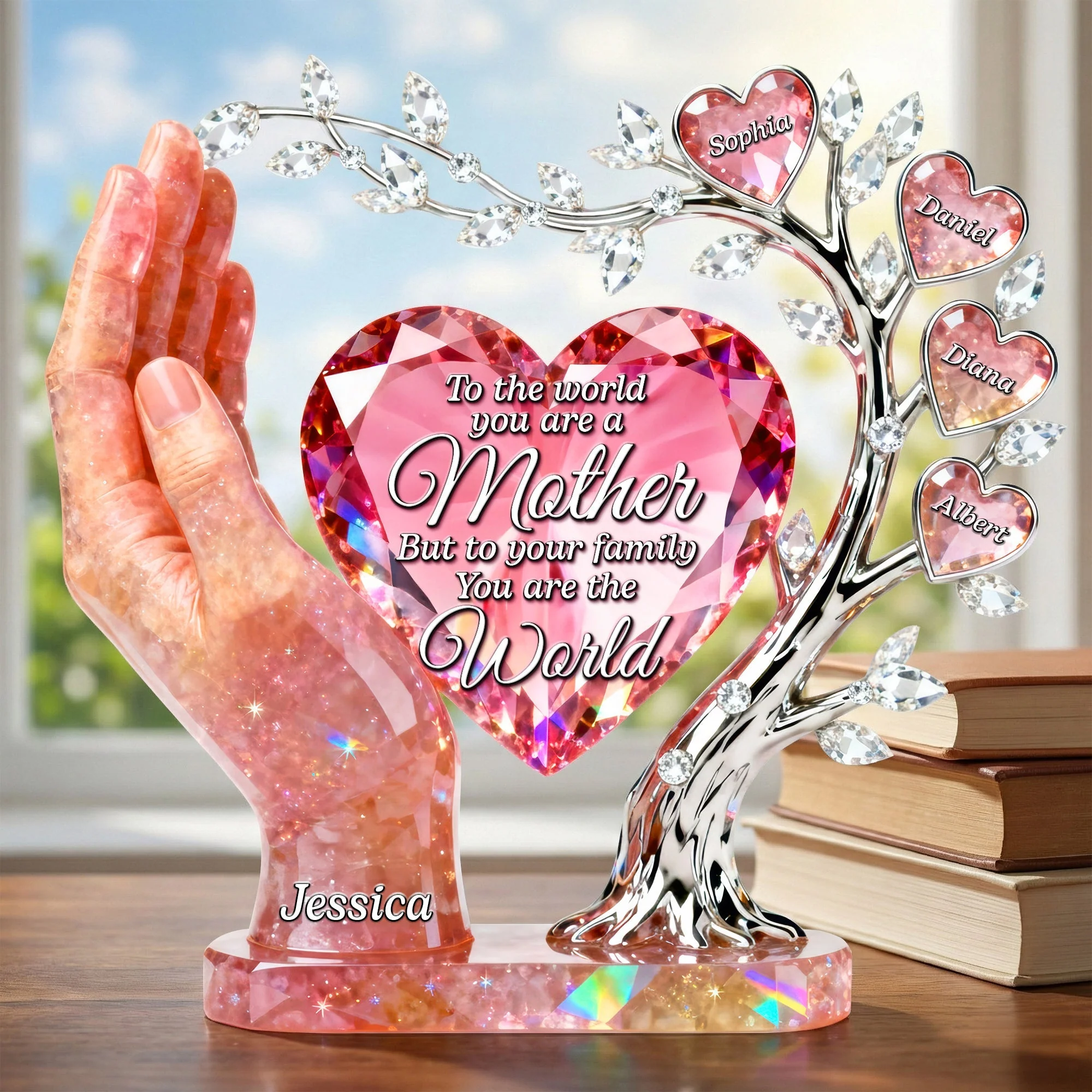 To Our Family Mother Is The World - Personalized Custom Shaped Acrylic Plaque - Gift For Mom, Grandma  NL122