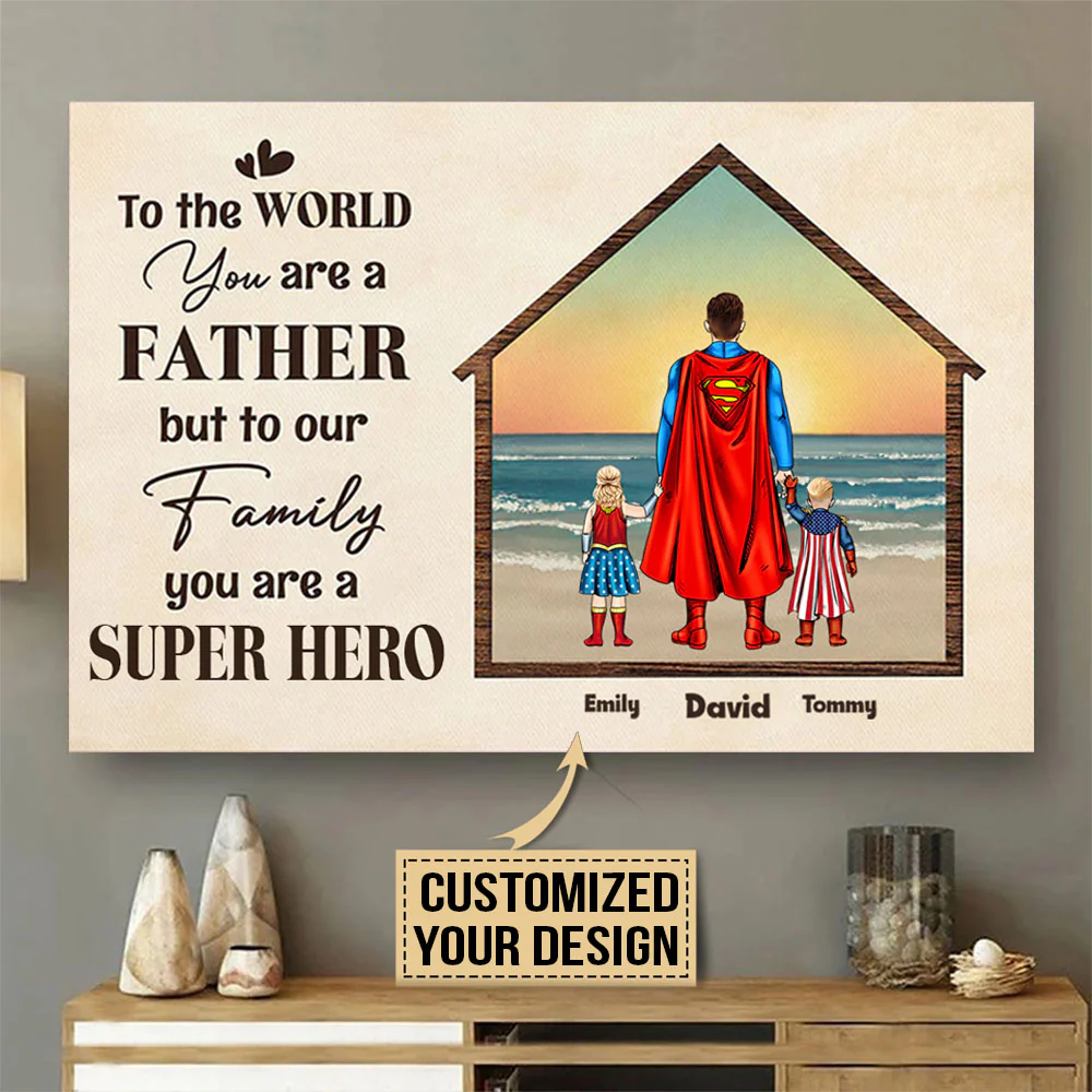 To Our Family You're The World - Gift For Dad, Grandfather - Personalised Canvas Poster - Image 4