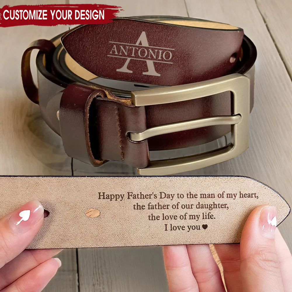 To The Man Of My Heart - Gift For Dad, Husband, Father's Day - Personalized Engraved Leather Belt