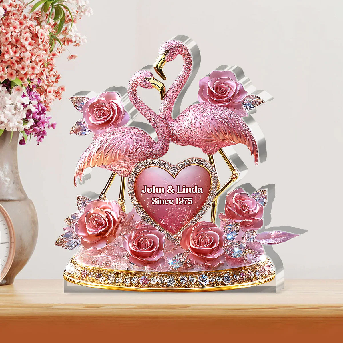 Together In Pink Romantic Flamingo Display - Personalized Custom Shaped Squared Acrylic Plaque - Gift for Couple HL128 - Image 2