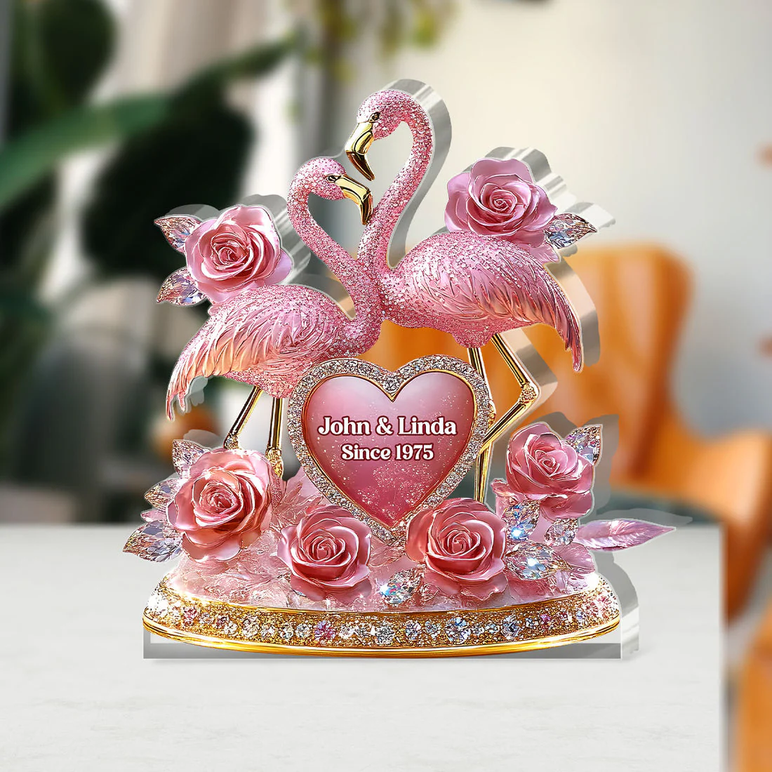 Together In Pink Romantic Flamingo Display - Personalized Custom Shaped Squared Acrylic Plaque - Gift for Couple HL128 - Image 3