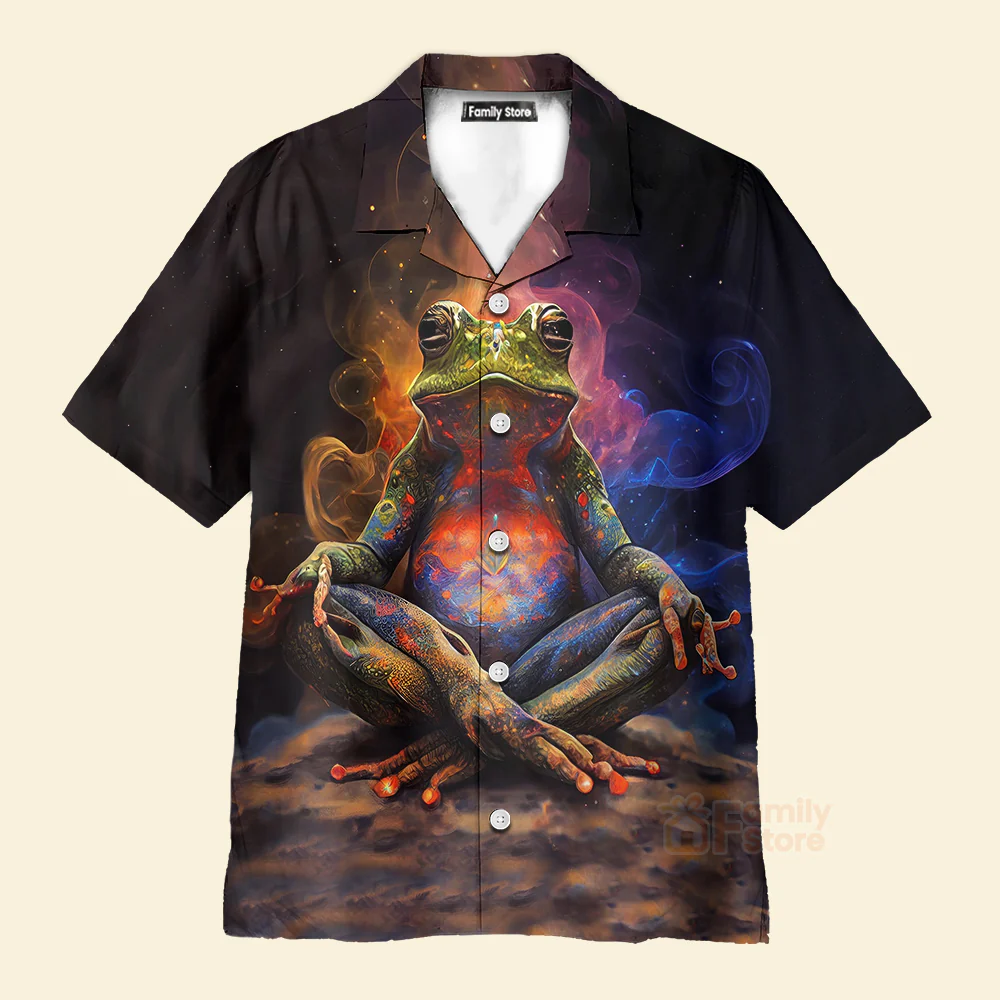 Spiritual Meditation Trendy Frog Print Short Sleeve Shirt - Hawaiian Shirt