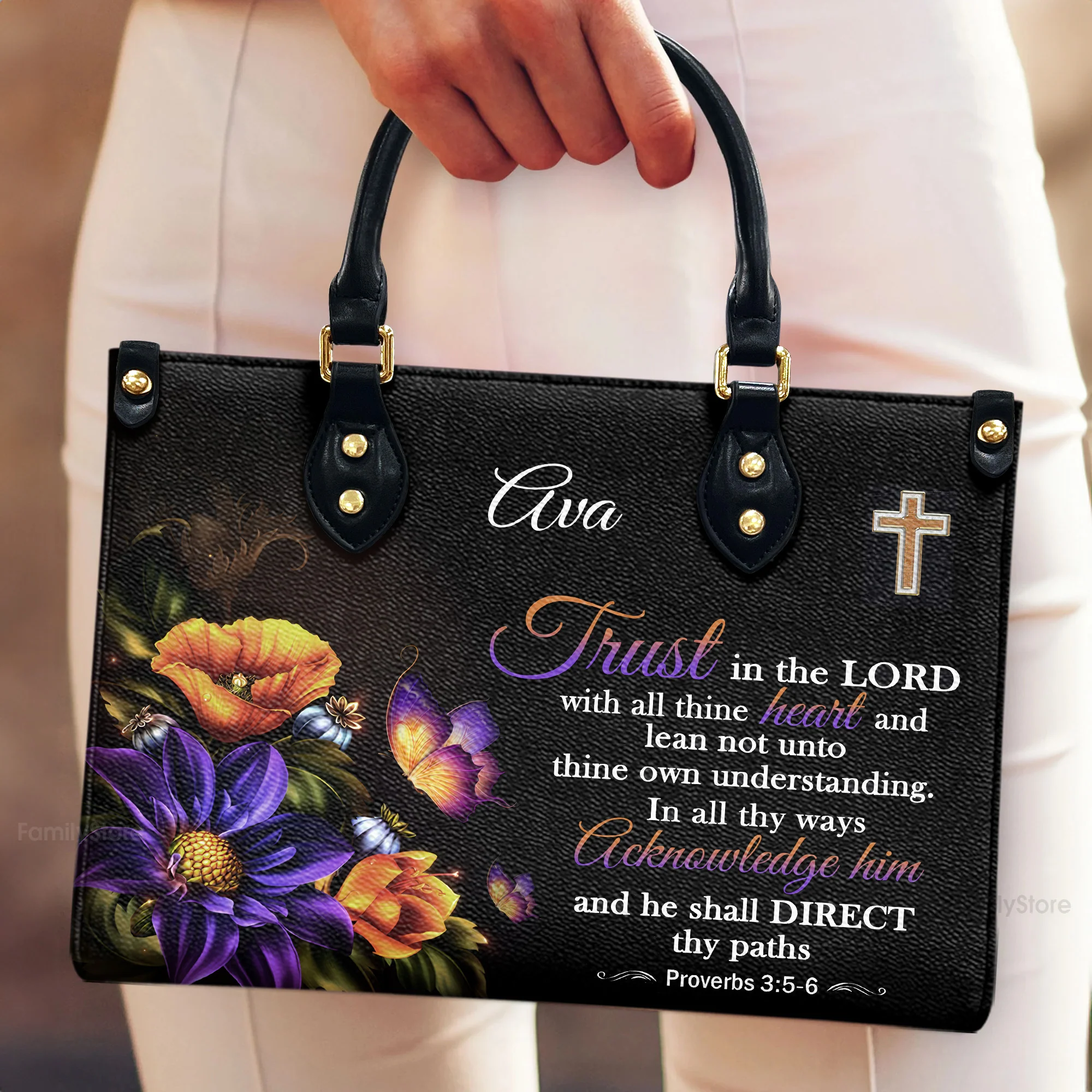 Trust In The Lord With All Your Heart - Awesome Personalized Leather Handbag - AT4081321 - Image 3