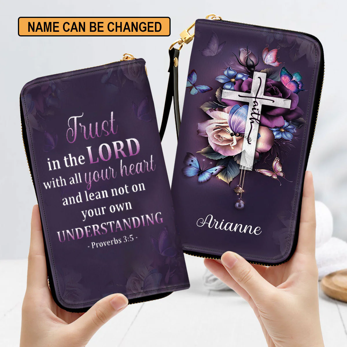 Trust In The Lord With All Your Heart - Thoughtful Gift For Christians - Personalized Leather Long Wallet - AT4080724
