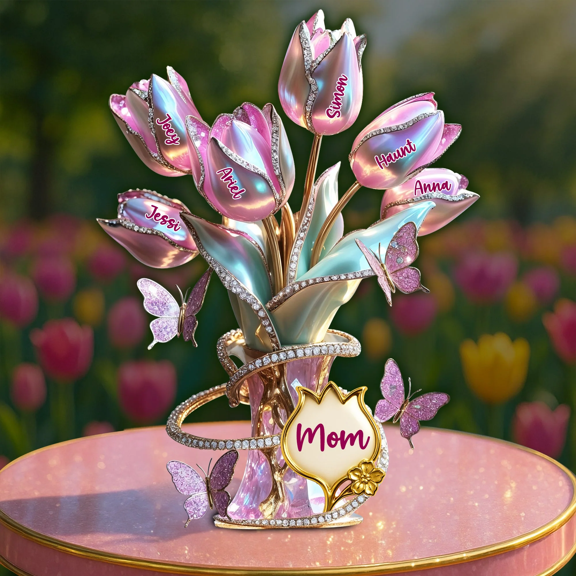 Tulips Of Love To Mom - Personalized Shaped Acrylic Plaque - Gift For Mom, Grandma HN02