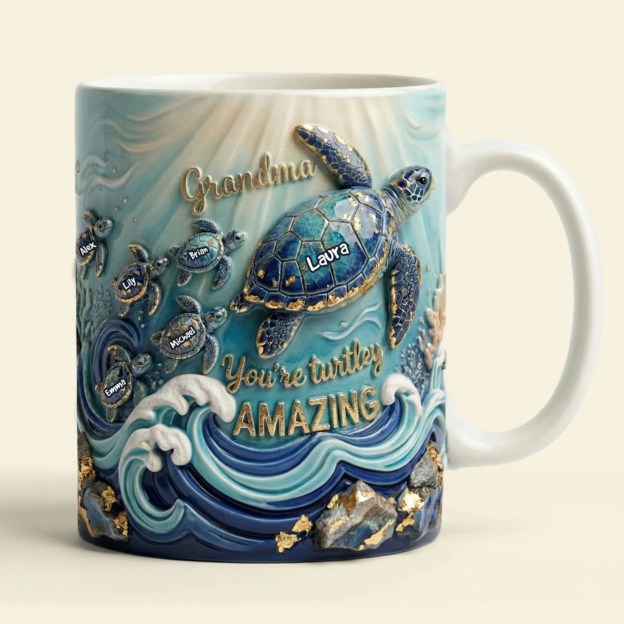 Turtle Mom And Kids - Personalized White Mug - Gift For Mom, Grandma - Image 3