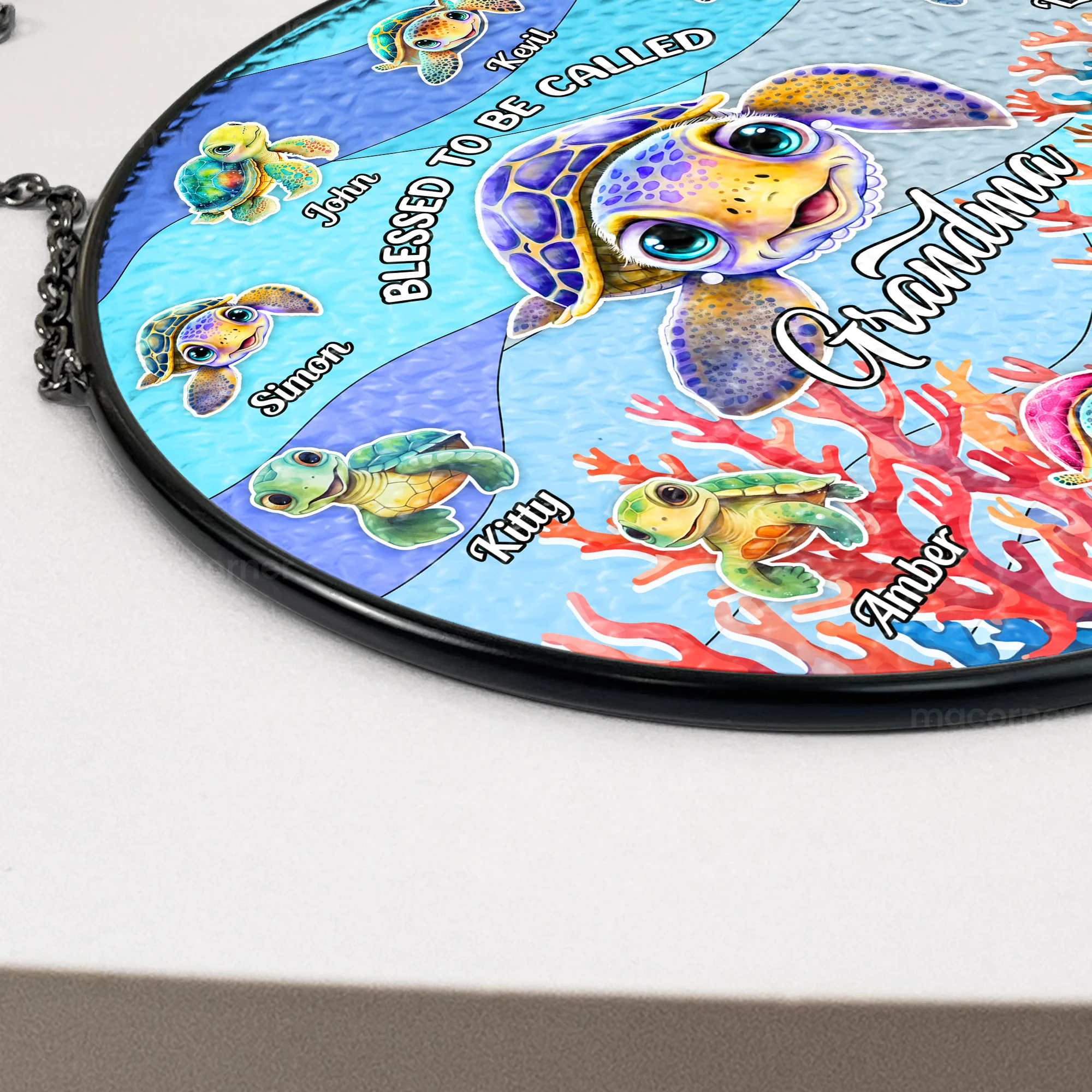 Turtley Grandma - Personalized Stained Glass Window Hanging Suncatcher - Gift For Mom, Grandma, Mother's Day | NA94 - Image 4
