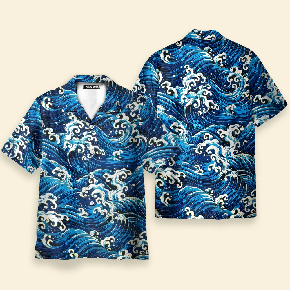 Ukiyoe Wave Blue Ocean - Hawaiian Shirt - Image 4