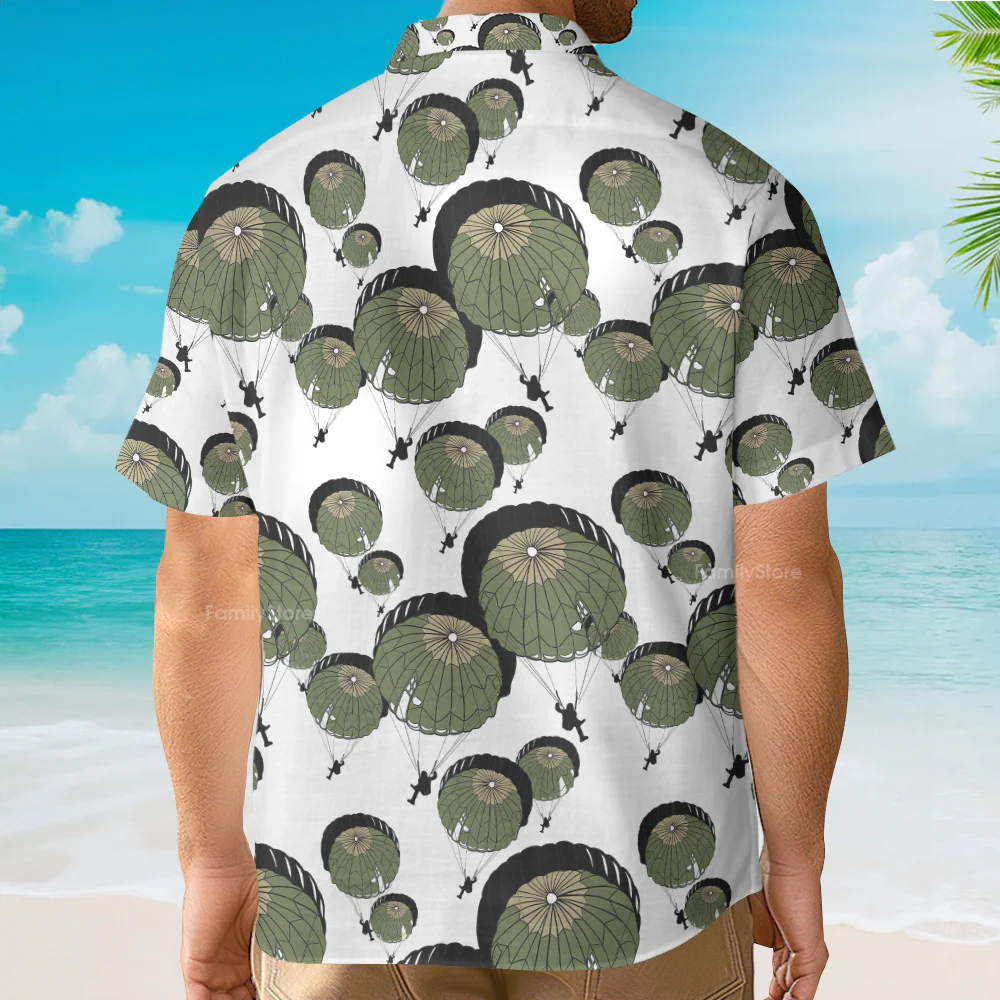 Umbrella Army Parachute Veteran White And Green Aloha Hawaiian Shirts - Image 3