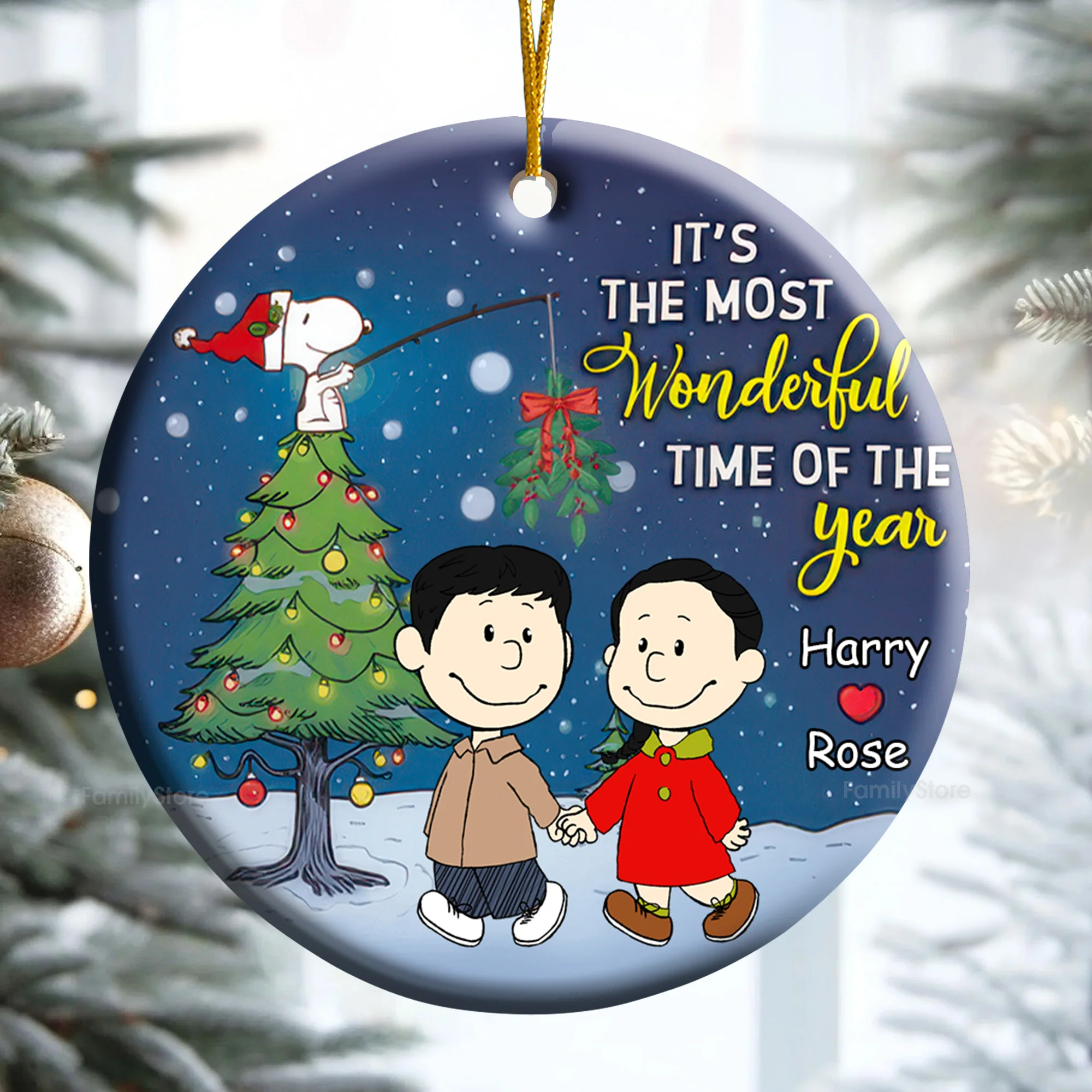 Peanut Under The Mistletoe - Gift For Couples - Personalized Ceramic Ornament - CL43 NH96 - Image 2