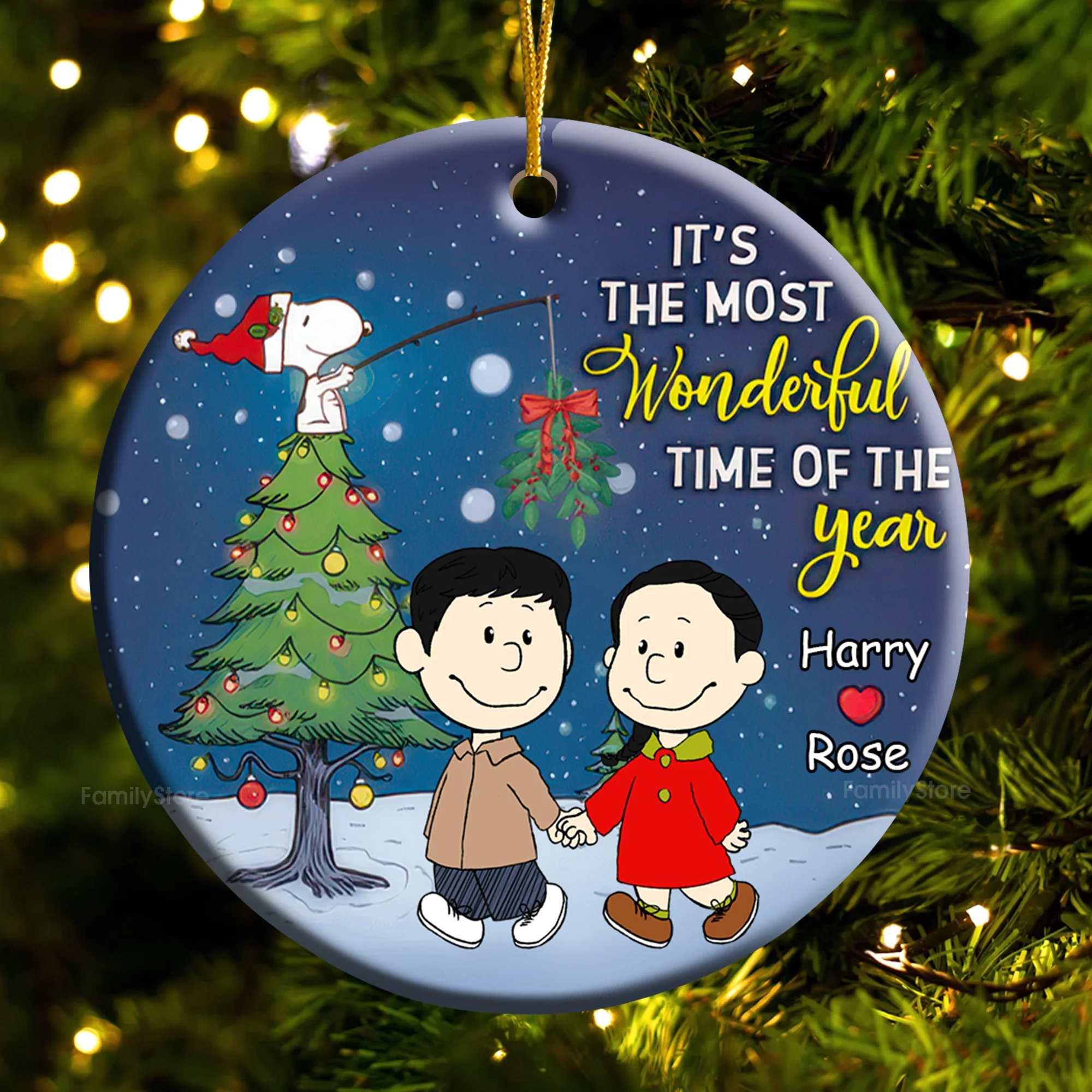 Peanut Under The Mistletoe - Gift For Couples - Personalized Ceramic Ornament - CL43 NH96 - Image 4