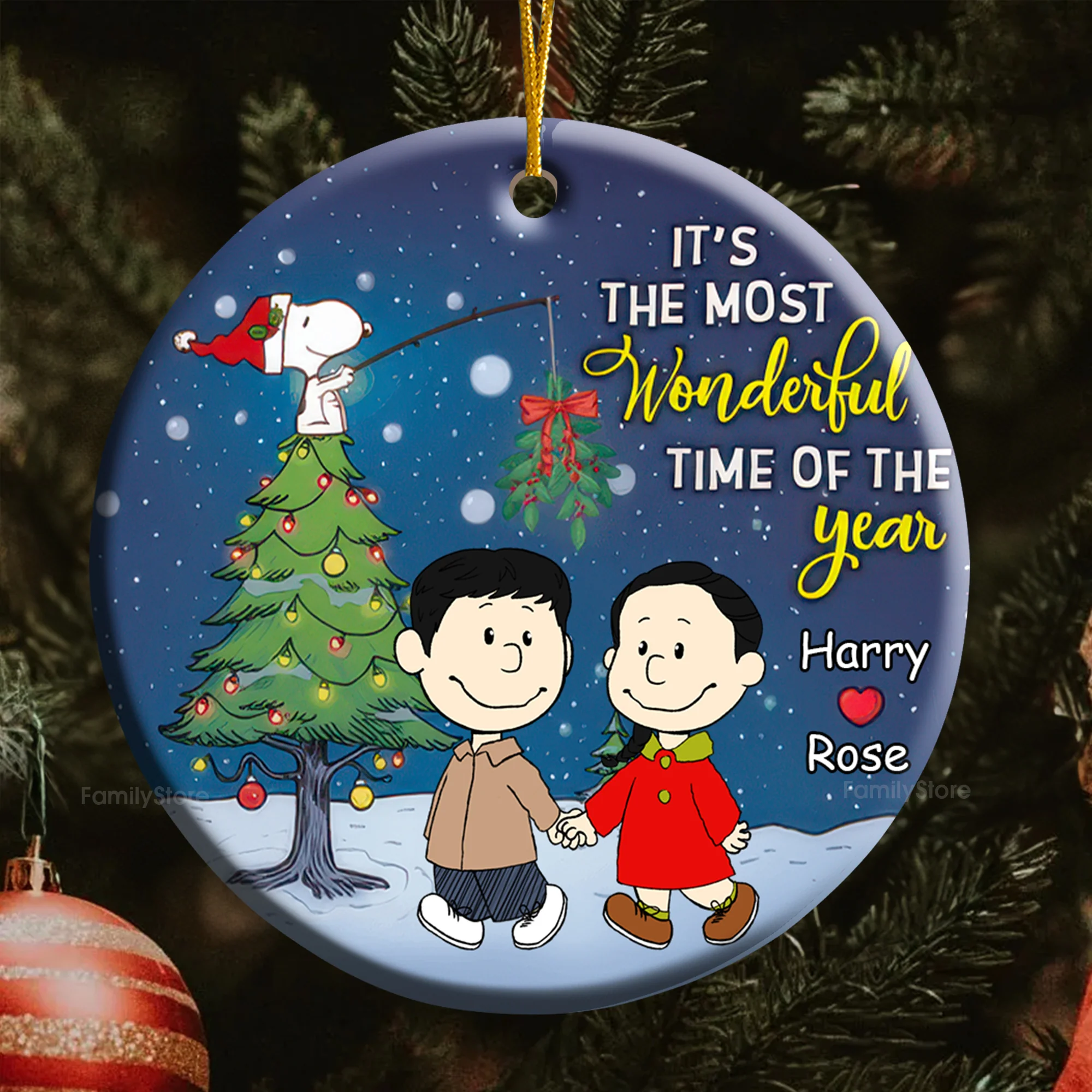 Peanut Under The Mistletoe - Gift For Couples - Personalized Ceramic Ornament - CL43 NH96 - Image 5