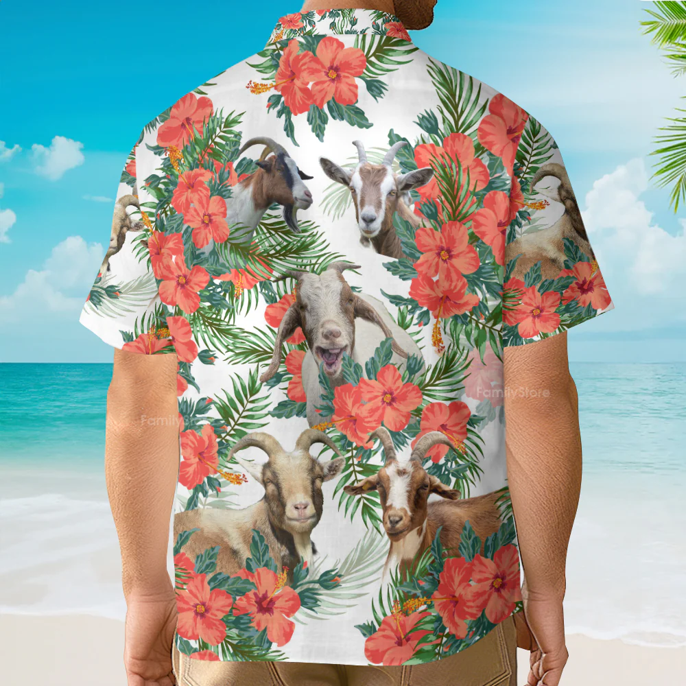 Unique Goat Hawaiian Flowers Hawaiian Shirt - Image 3