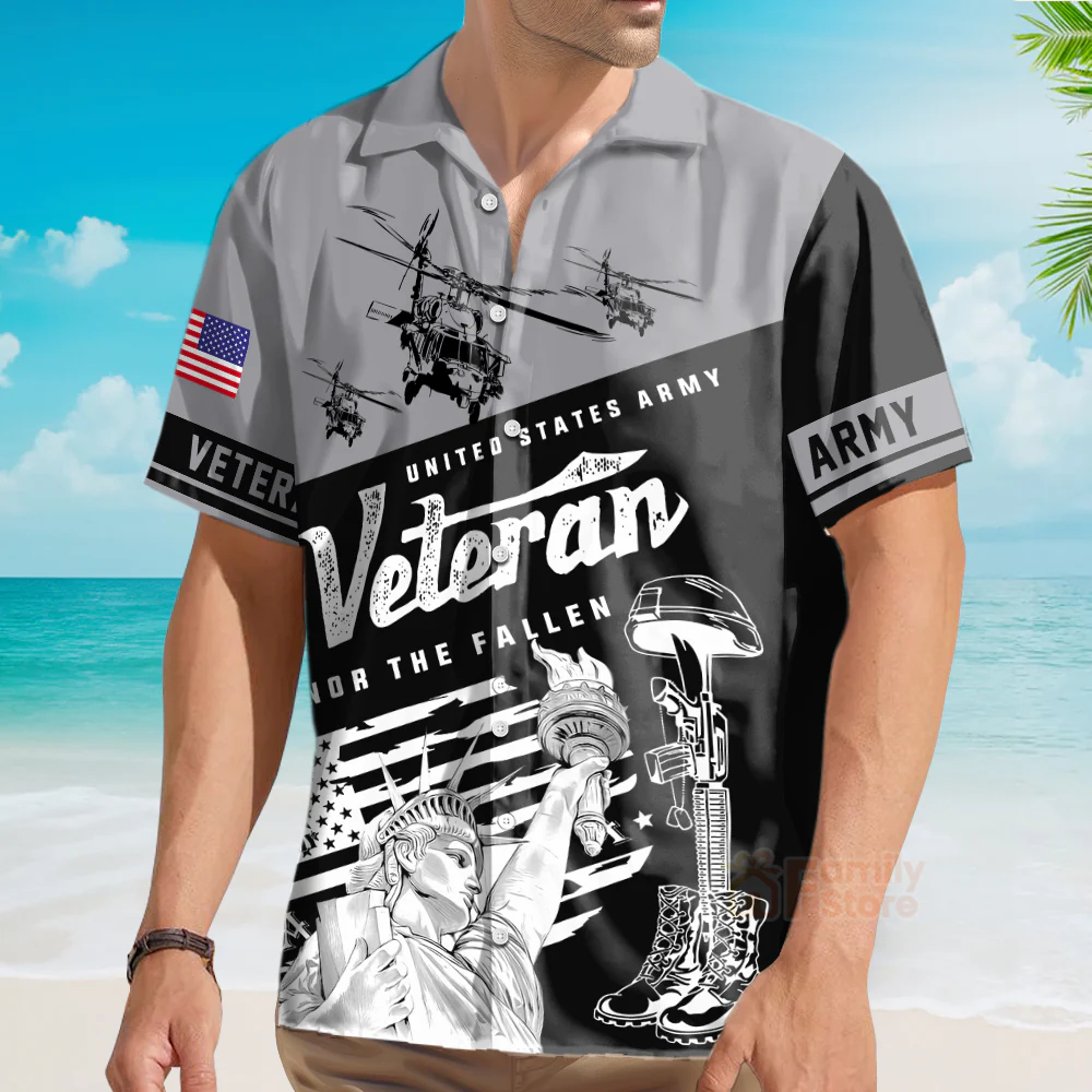 United States Army Veteran V6 Hawaiian Shirt - Image 3