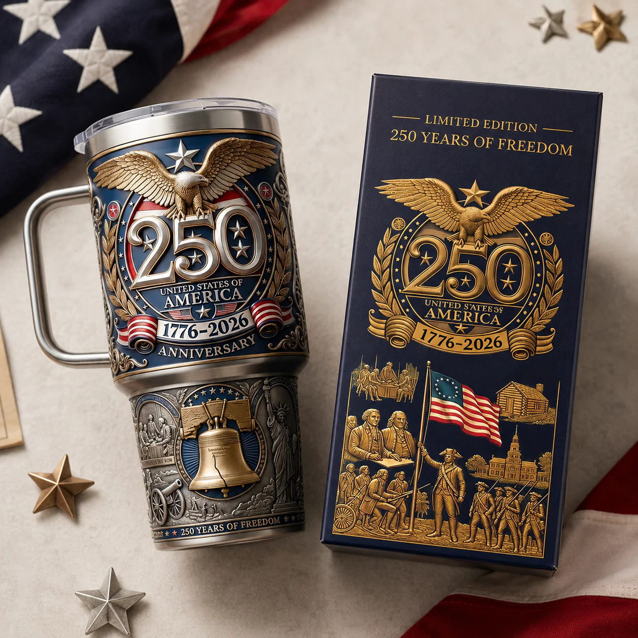 United States Eagle Liberty Bell 250th Anniversary - Personalized Tumbler - Gift For Patriots - Image 3