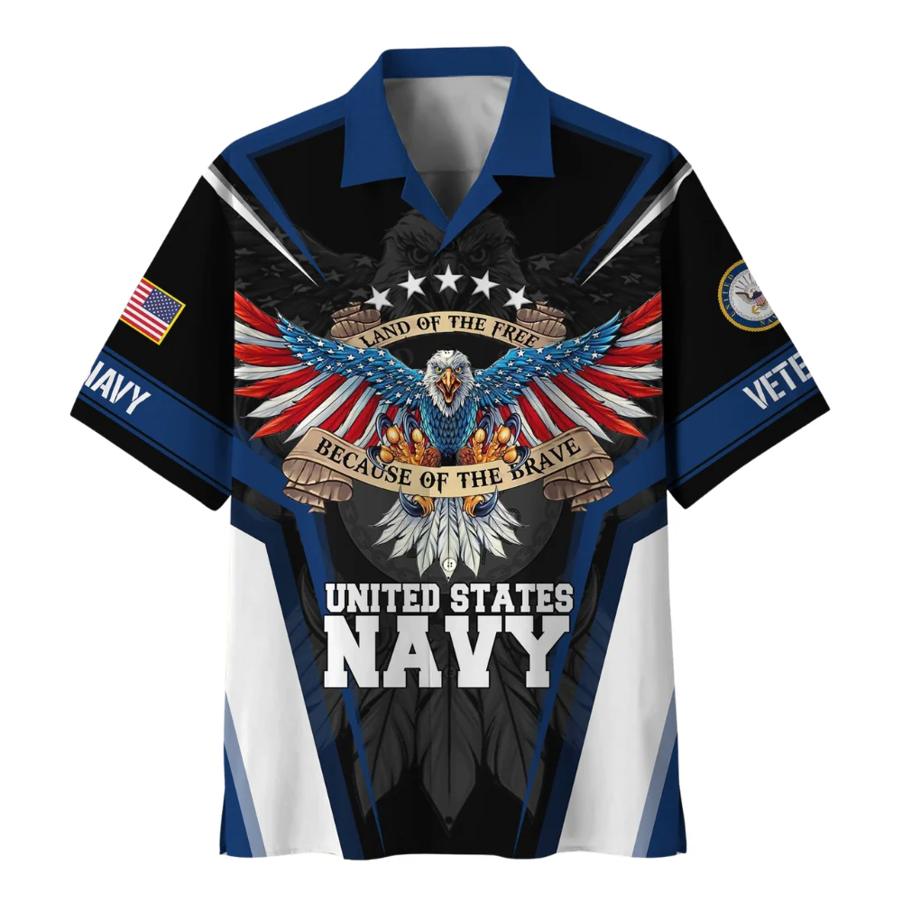 United States Navy Because Of The Brave - Hawaiian Shirt - Patriotic Gift For Veterans | HN02 - Image 2