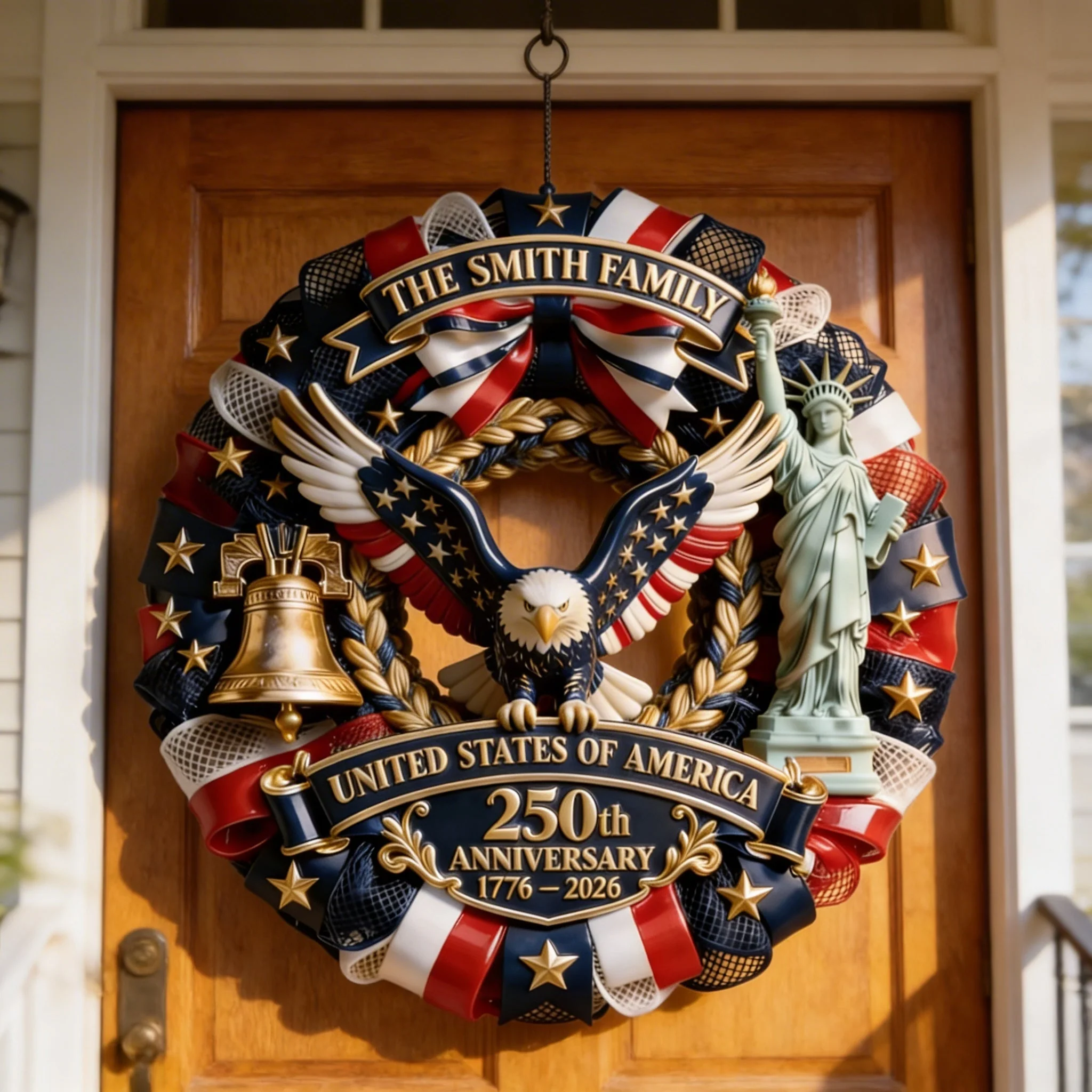 United States Of America 250th Anniversary - Personalized Wood Sign - Patriotic Gift For Family | HN02