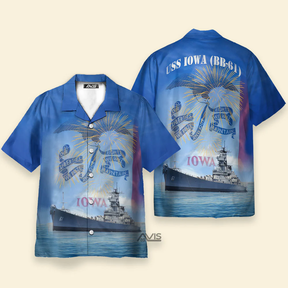 Us Navy Uss Iowa (Bb-61) 4Th Of July - Hawaiian Shirt - Image 2