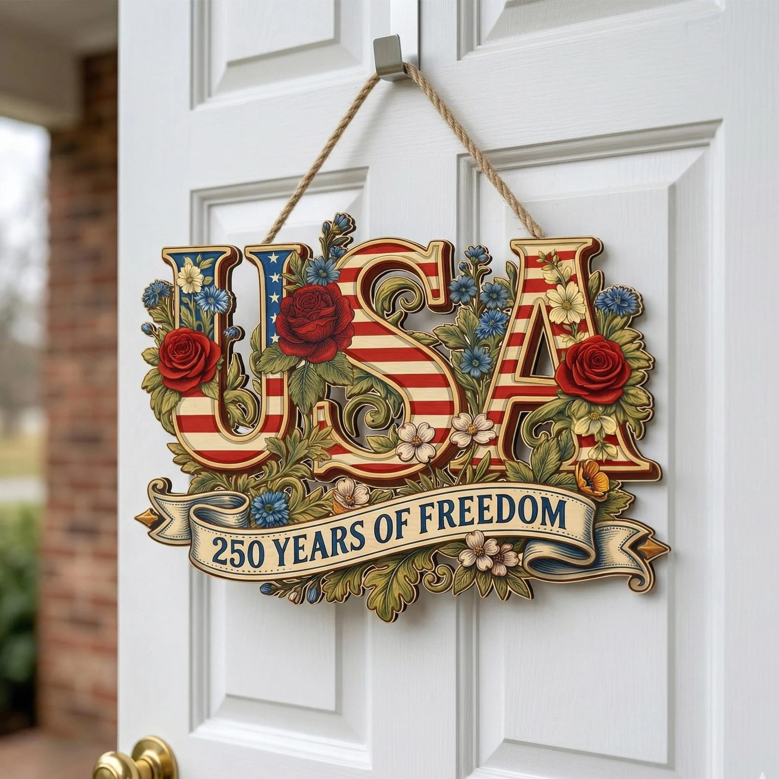 USA 250 Years Of Freedom Floral - Personalized Wood Sign - Gift For Patriots - Image 4