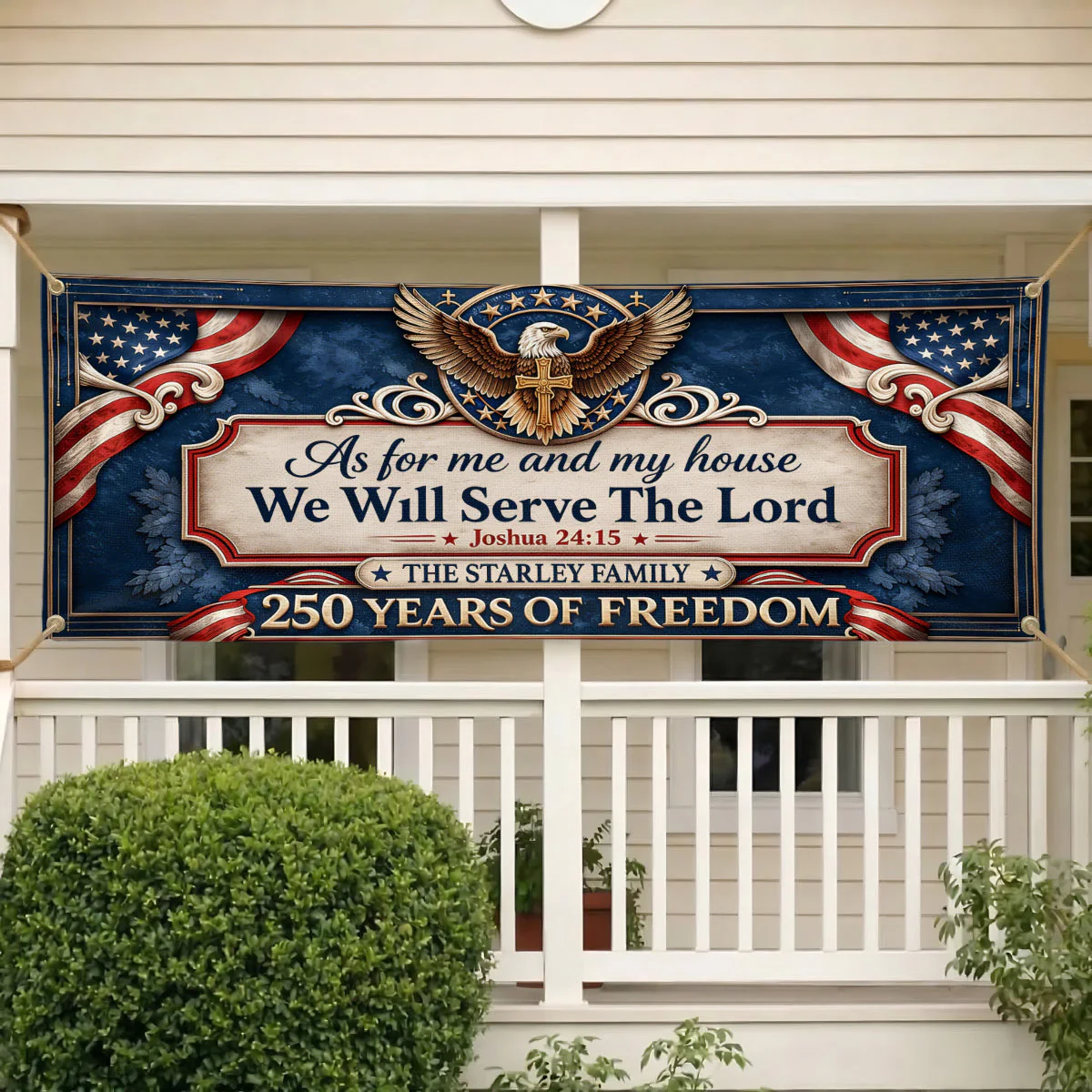 USA 250 Years We Will Serve The Lord - Personalized Outdoor Banner - Gift For Patriots