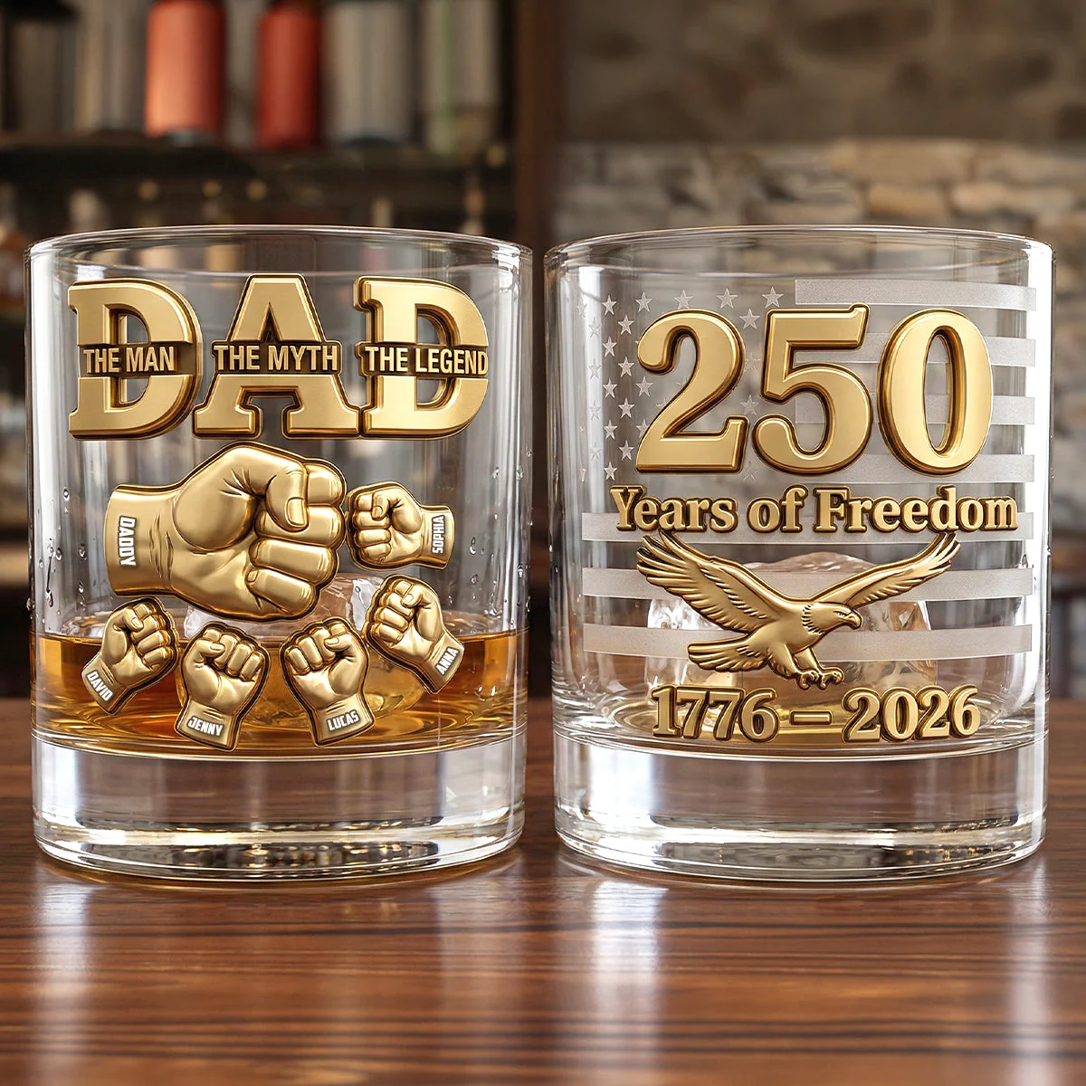 USA 250th Anniversary Dad - Personalized Whiskey Glass - Gift For Dad, Patriots - Image 3