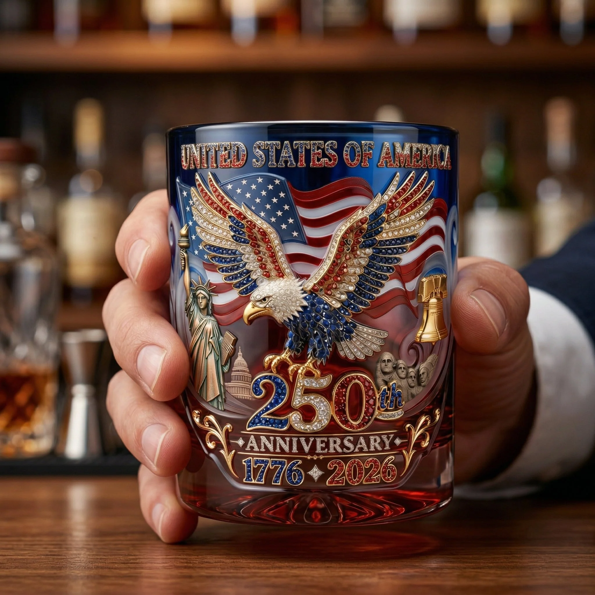 USA 250th Anniversary - Personalized Whiskey Glass - Gift For Patriots - Image 2