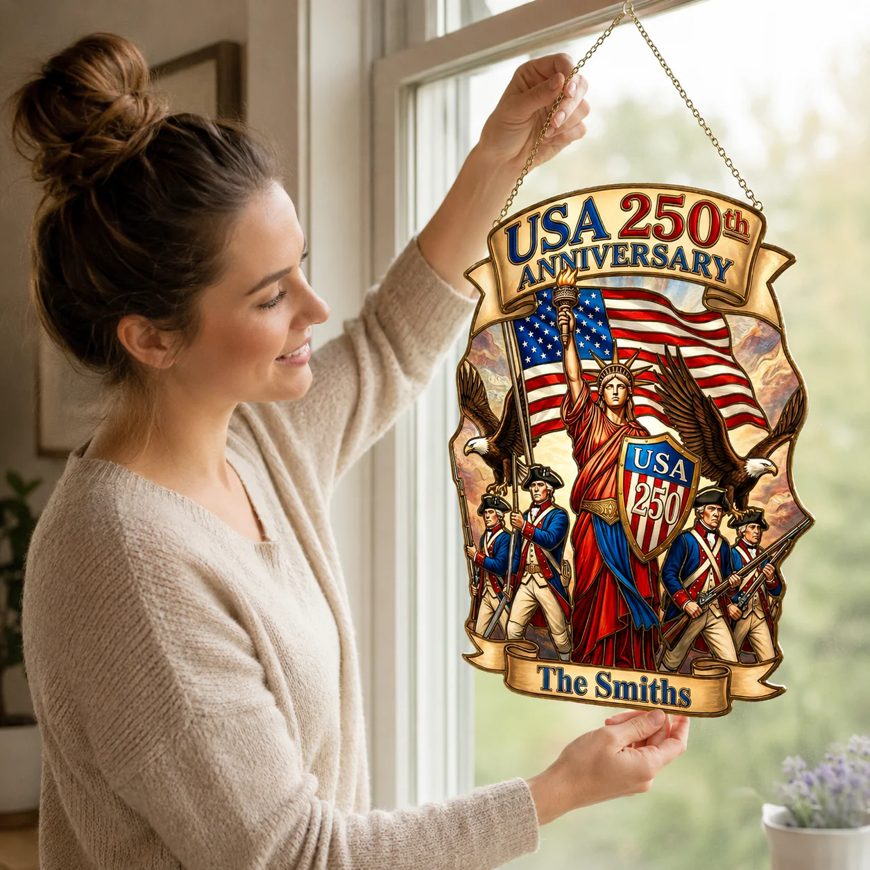 USA 250th Anniversary - Personalized Window Hanging Suncatcher - Gift For Patriotic - Image 3