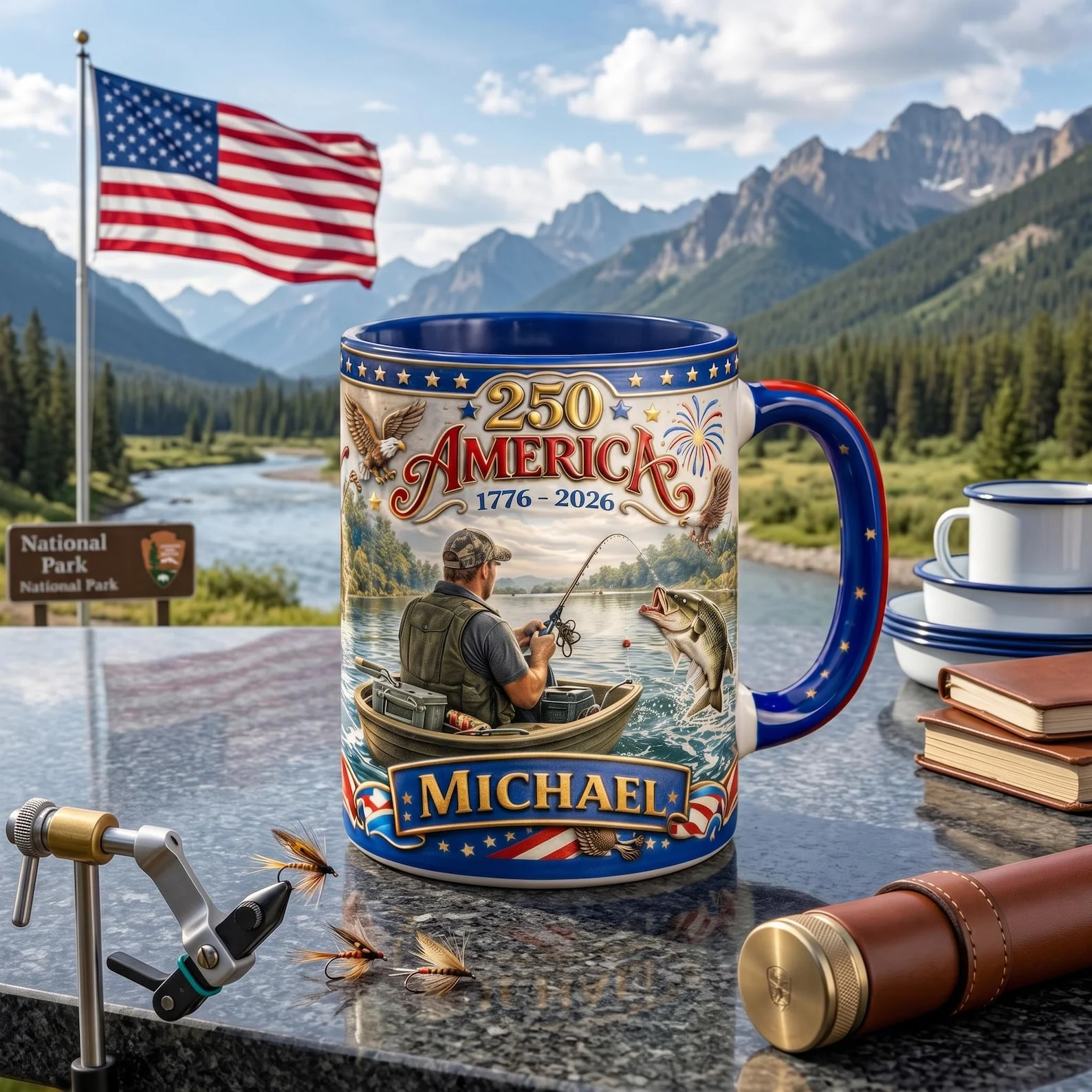 USA 250th Anniversary With Fishing - Personalized Accent Mug - Patriotic Gift For Fishing Lover - Image 3