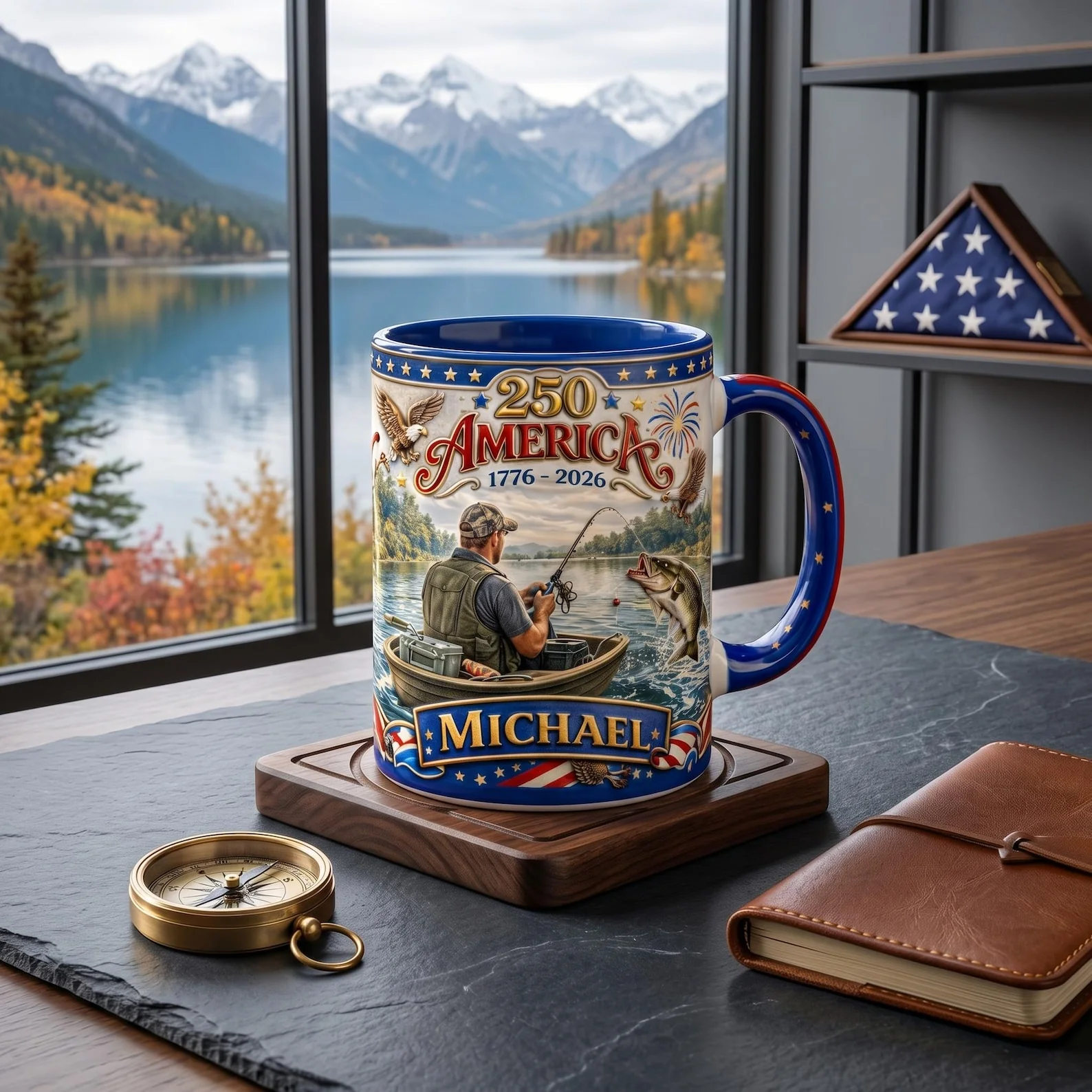 USA 250th Anniversary With Fishing - Personalized Accent Mug - Patriotic Gift For Fishing Lover - Image 4