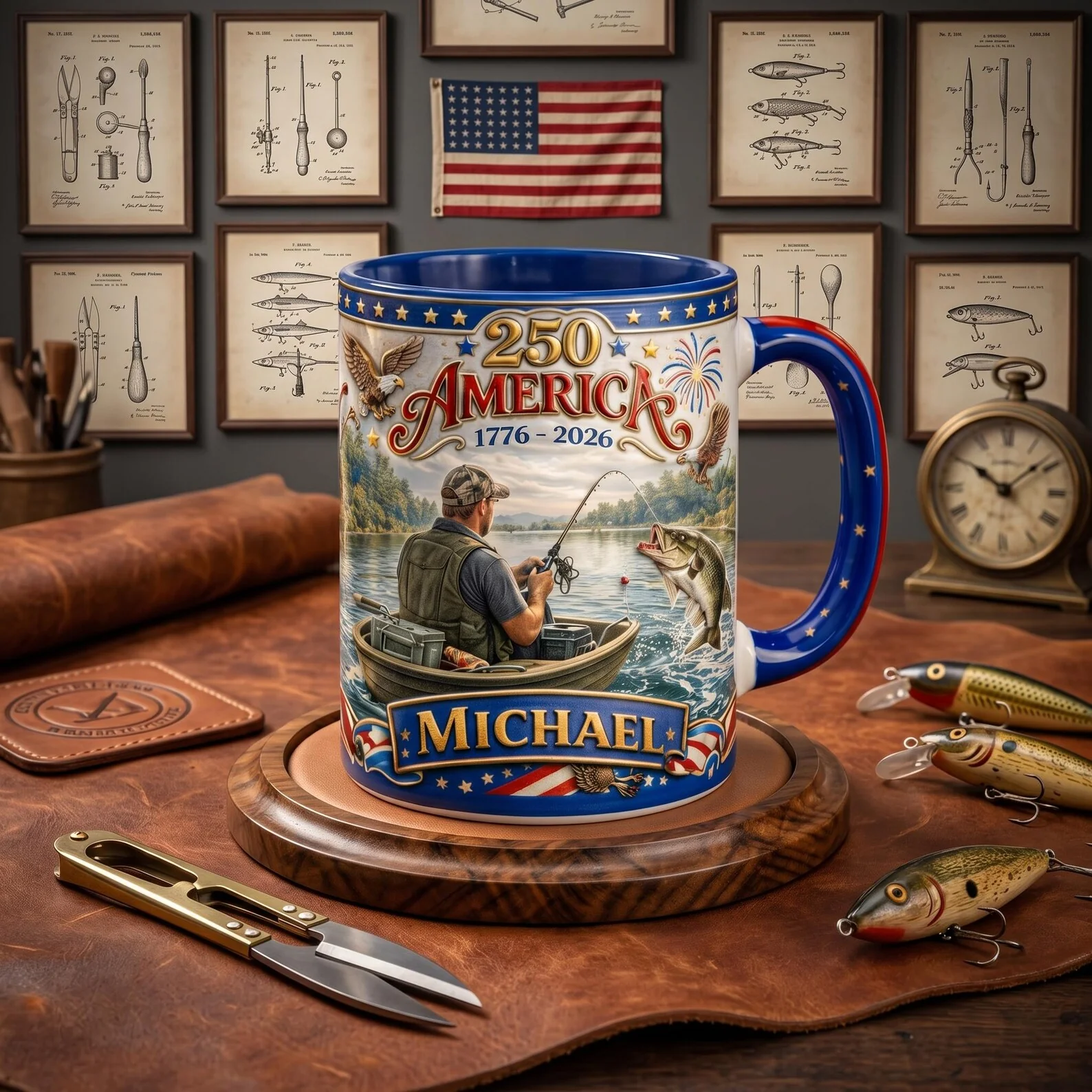 USA 250th Anniversary With Fishing - Personalized Accent Mug - Patriotic Gift For Fishing Lover - Image 5