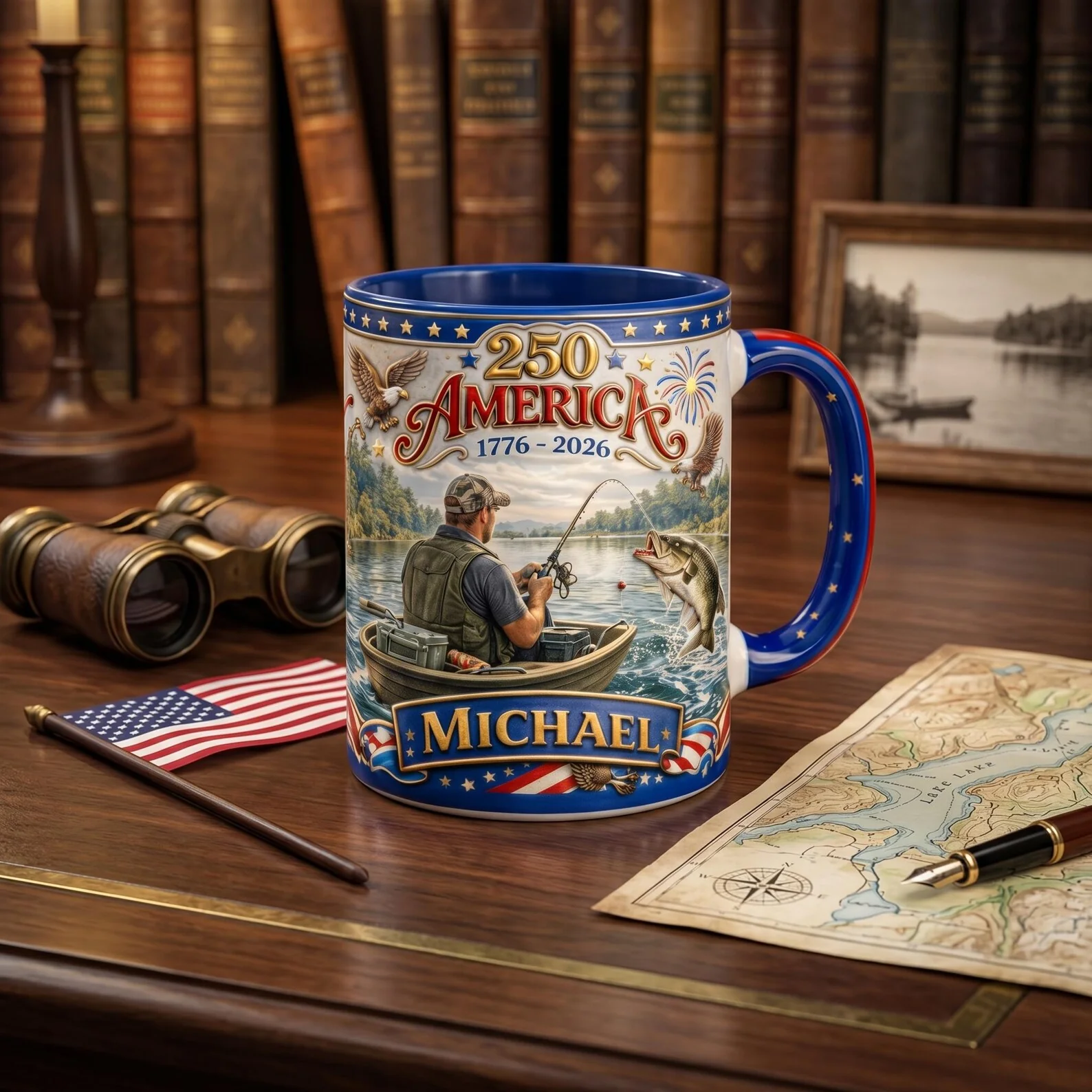 USA 250th Anniversary With Fishing - Personalized Accent Mug - Patriotic Gift For Fishing Lover - Image 6