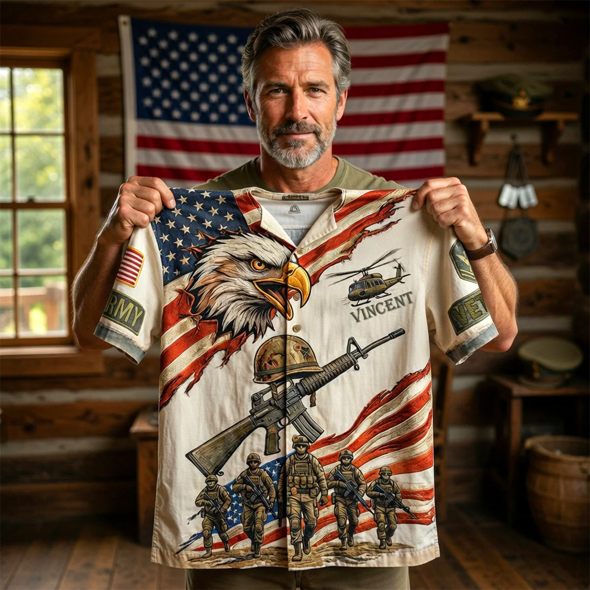 USA Eagle Soldier Army Veteran - Personalized Hawaiian Shirt - Gift For Patriotic, Veteran - Image 2