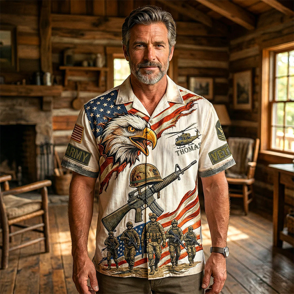 USA Eagle Soldier Army Veteran - Personalized Hawaiian Shirt - Gift For Patriotic, Veteran - Image 3