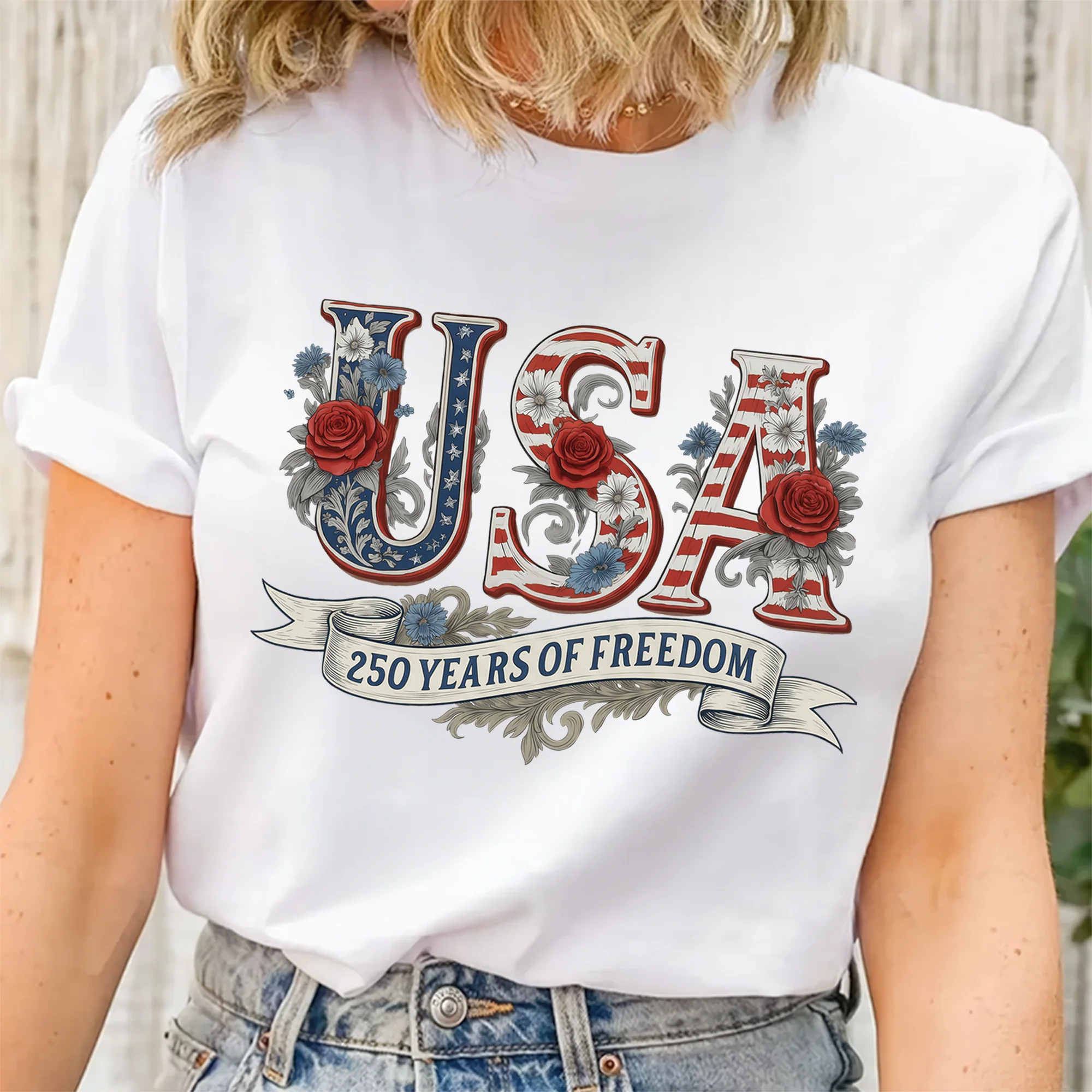 USA Floral 250 Years Of Freedom Vintage Shirt - Gift For Patriotic, Veteran HN02 - Image 2