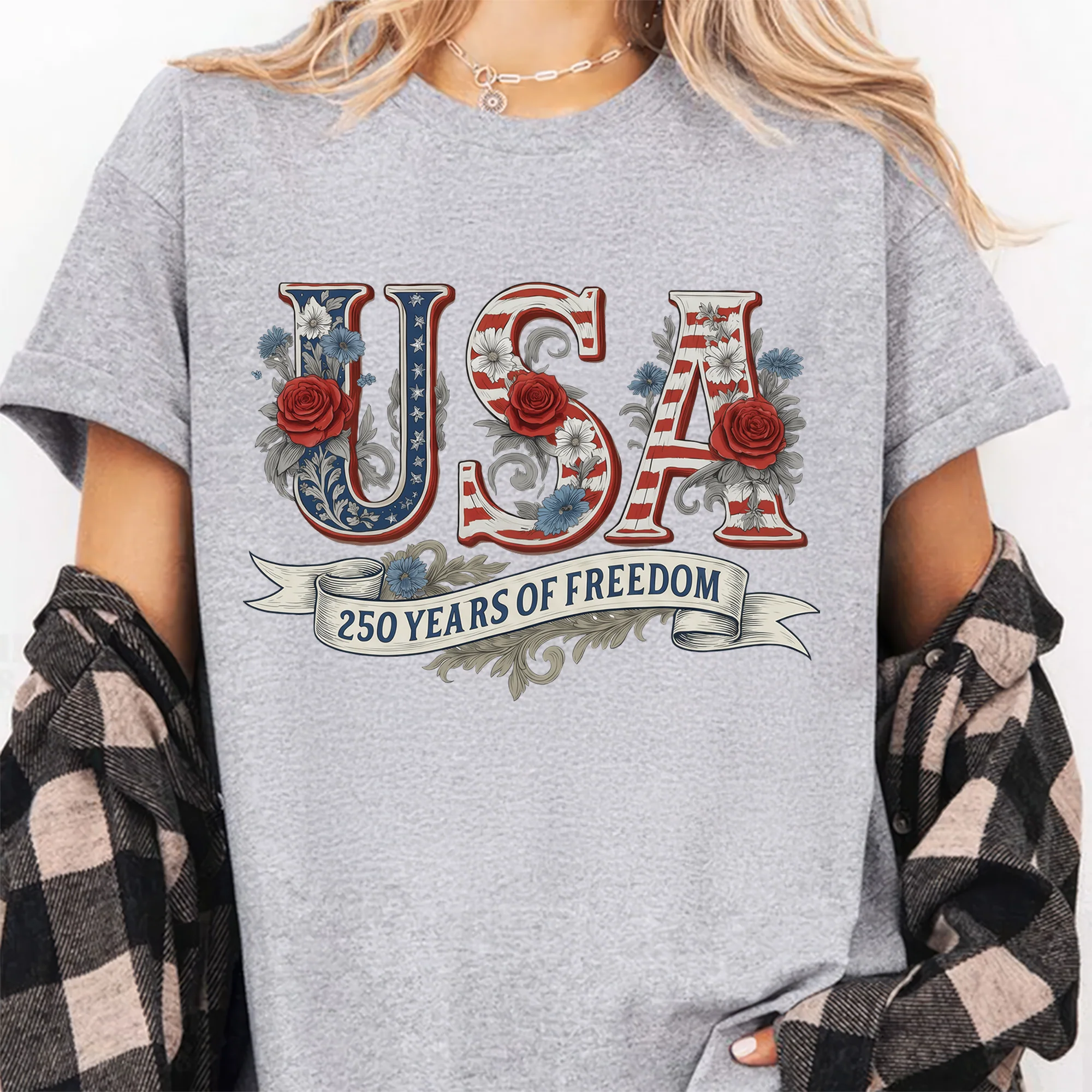USA Floral 250 Years Of Freedom Vintage Shirt - Gift For Patriotic, Veteran HN02 - Image 3