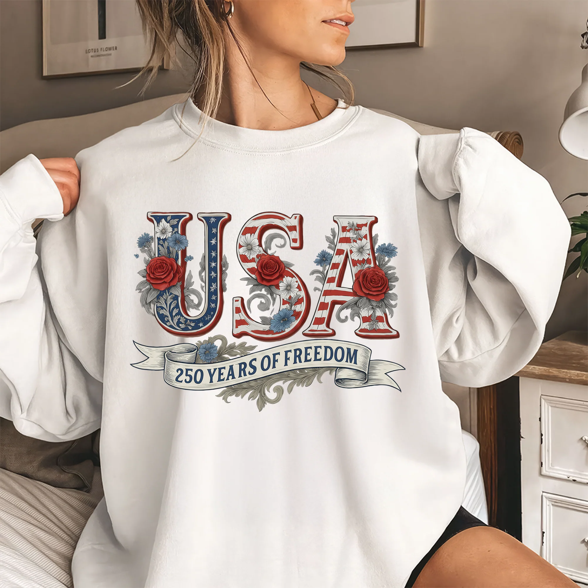 USA Floral 250 Years Of Freedom Vintage Shirt - Gift For Patriotic, Veteran HN02 - Image 4